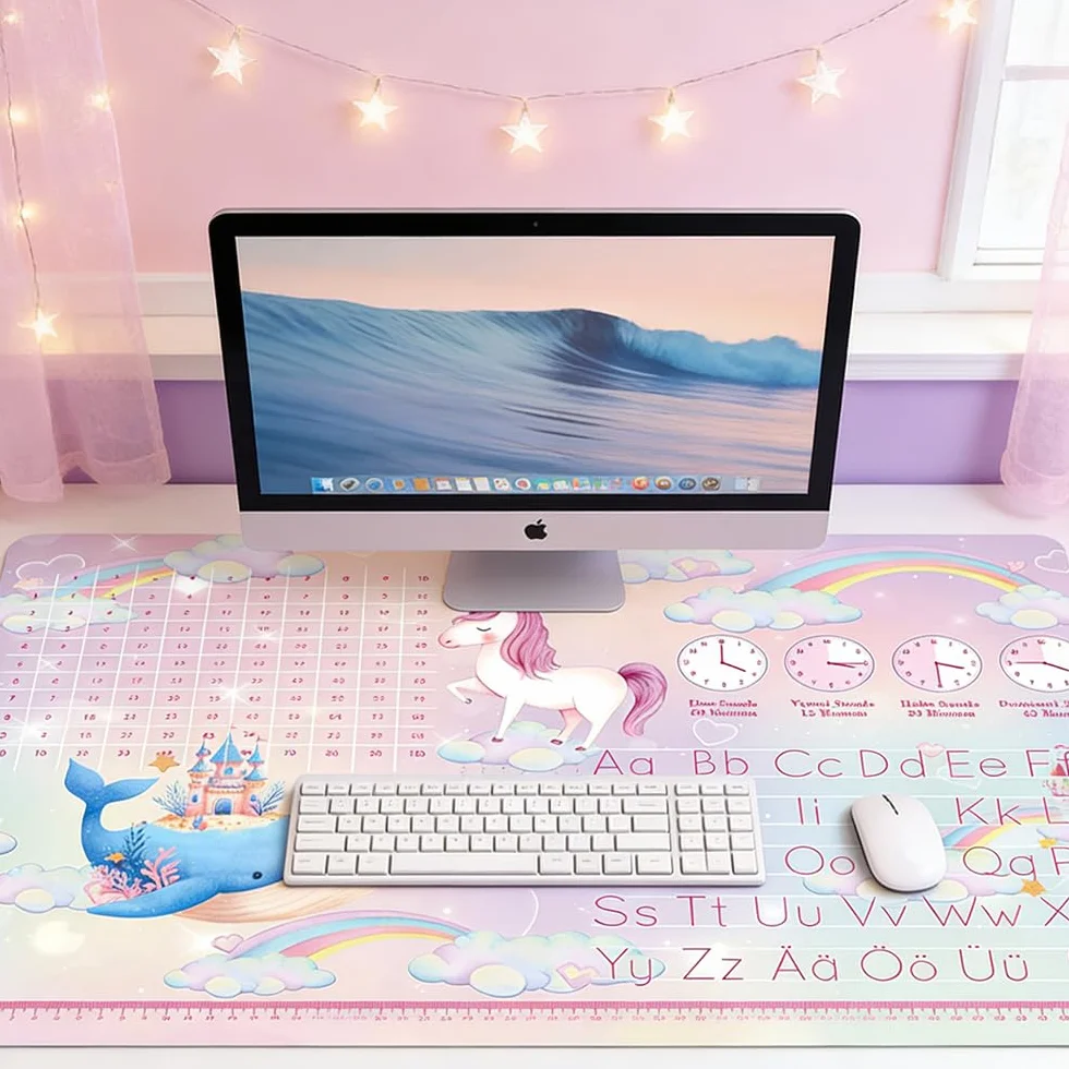 Sottomano in Pelle per Bambini Ragazze Unicorno, Pad per Ufficio Rosa, 60x40 cm