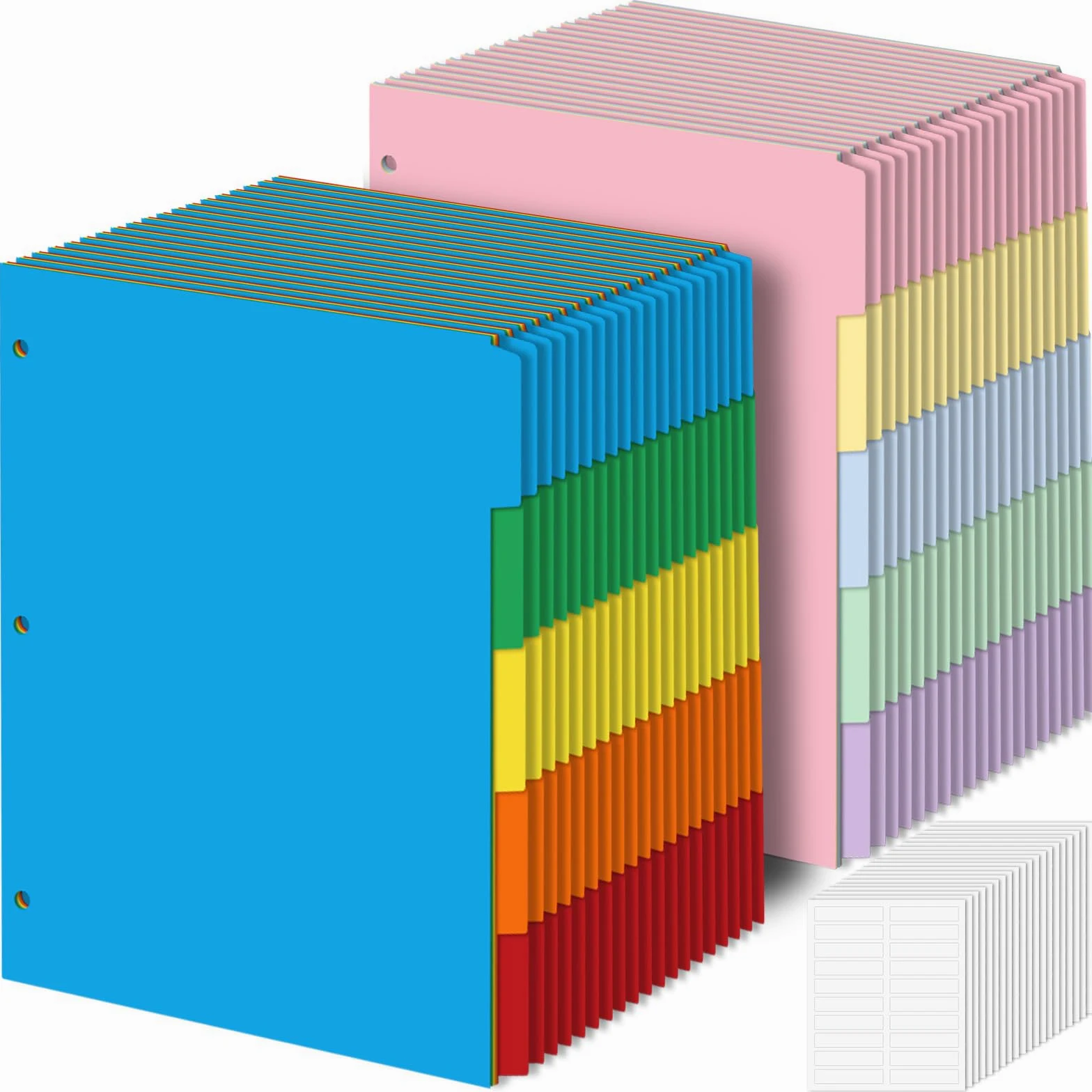 240 divisori per raccoglitori a 3 anelli, 1/5 linguetta, colori vivaci e | 2 sistemi di colore con linguette, per identificare e organizzare rapidamente, formato lettera, cartoncino riutilizzabile da