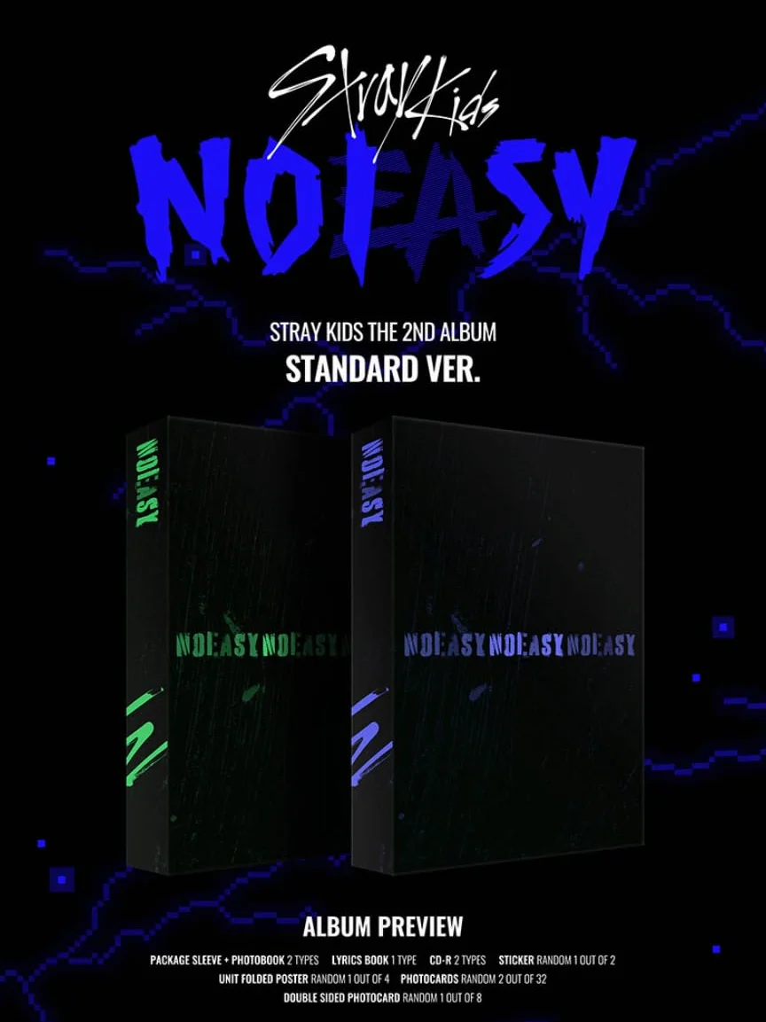 STRAYKIDS SKZ - NOEASY [A Type] 2nd Album CD+Photocards+Unit Folded Poster+Double Sided Photocard+Photobook+Sticker+Lyrics Book+[Extra 4 Photocards+1 Double-Sided Photocard+Pocket Mirror]