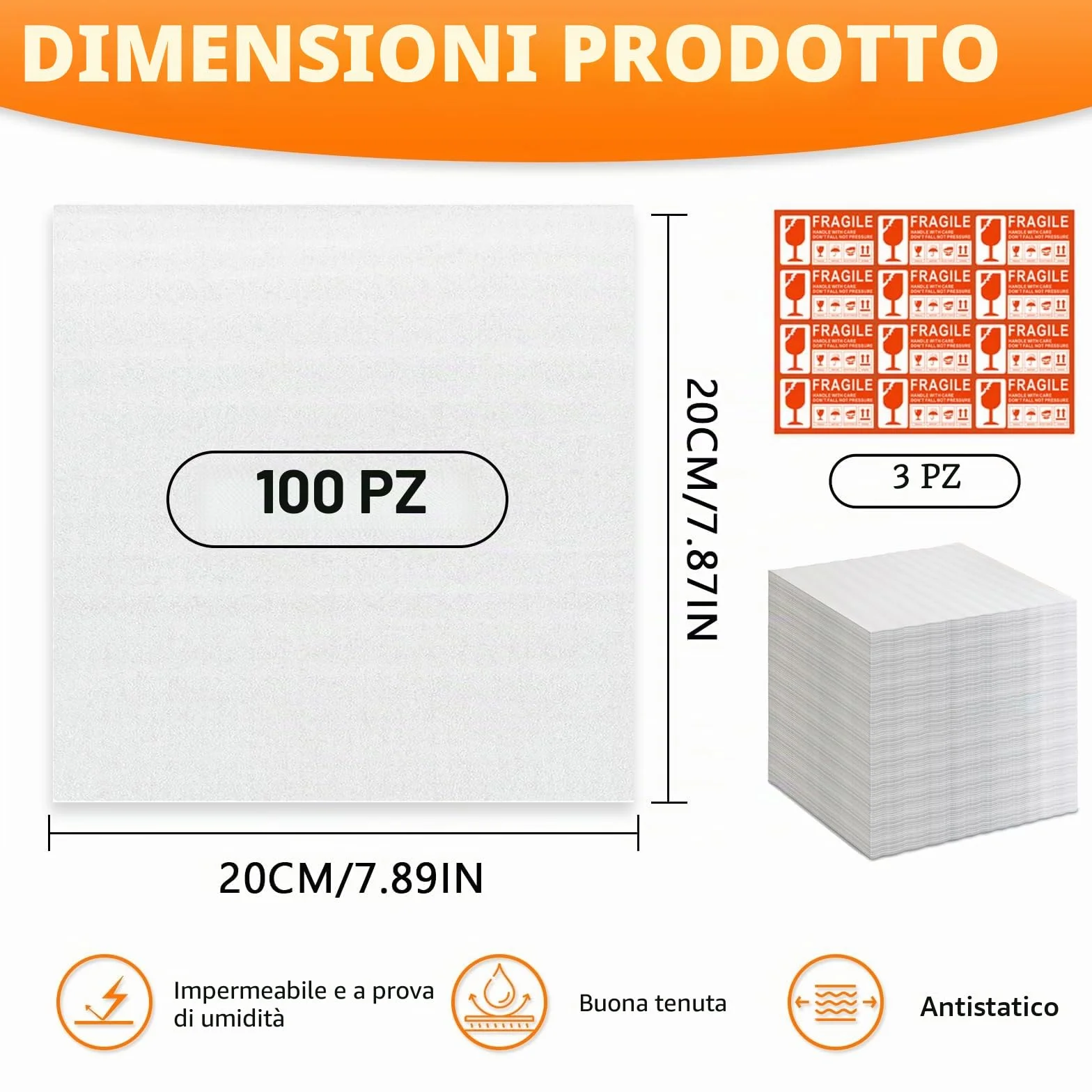 Pluriball Fogli in Poliuretano Espanso 20 x 20 cm 100 pezzi per Imballaggio