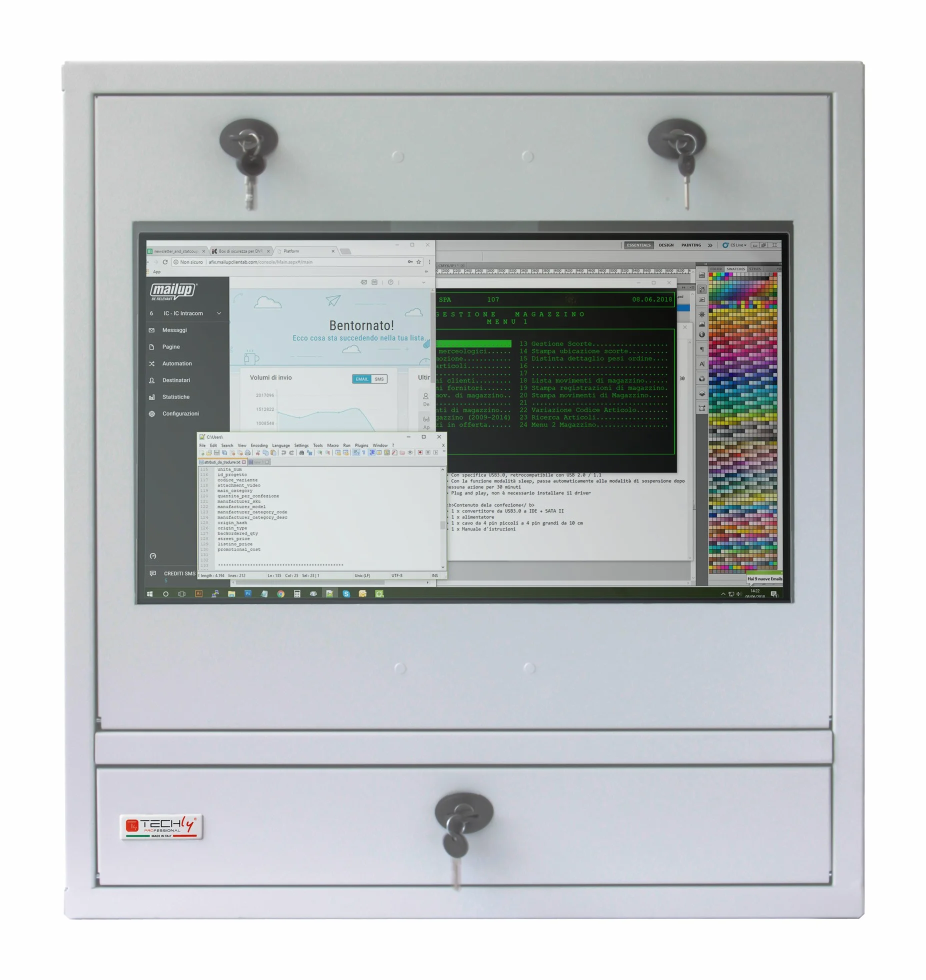 Techly Professional 104899 Armadio di Sicurezza per PC, Monitor LCD e Tastiera Bianco Bianco
