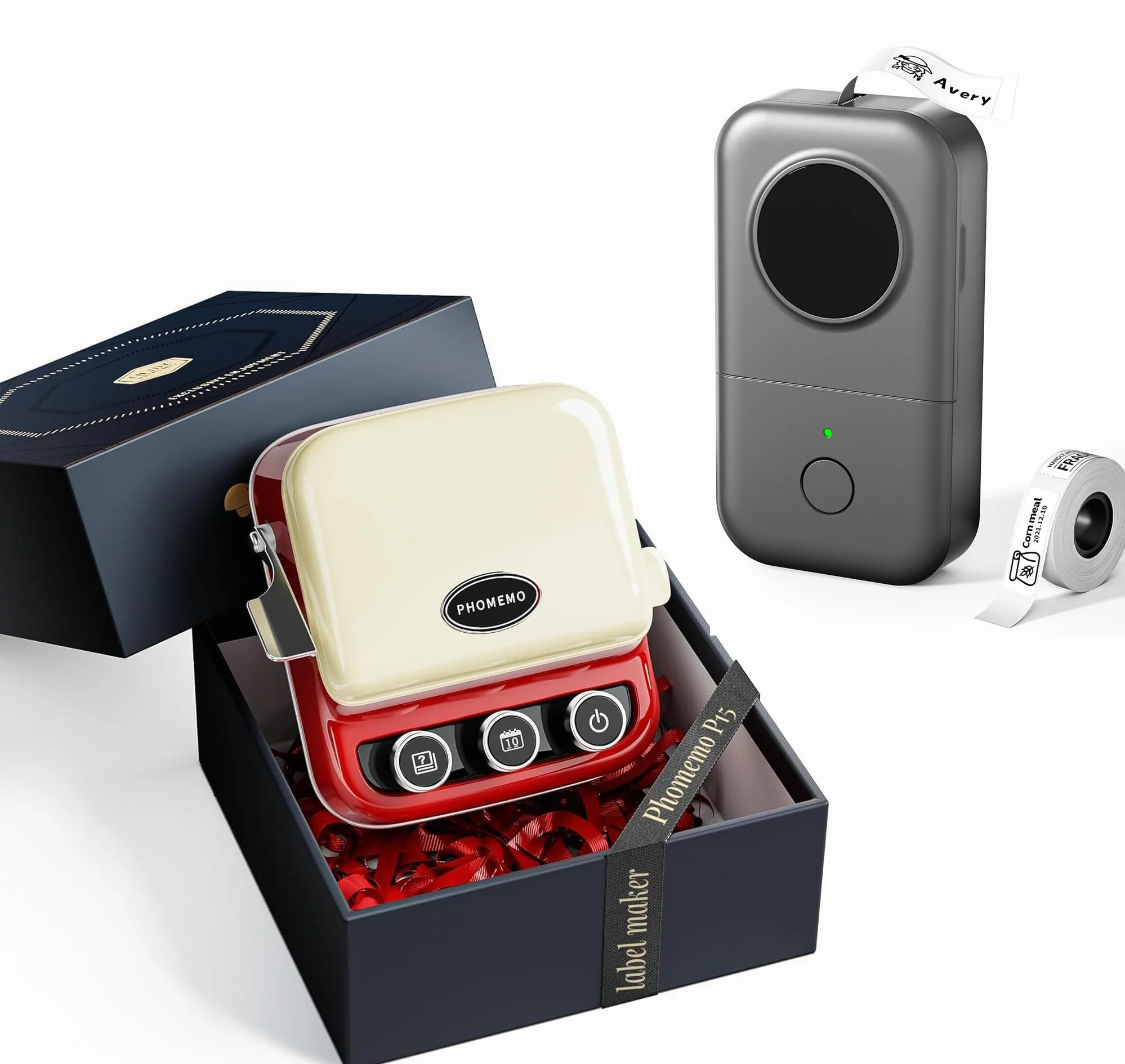 Phomemo P15 Etichettatrice Nastro, Portatile Stampante per Etichette Adesive Bluetooth retrò and D30 Etichettatrice Bluetooth