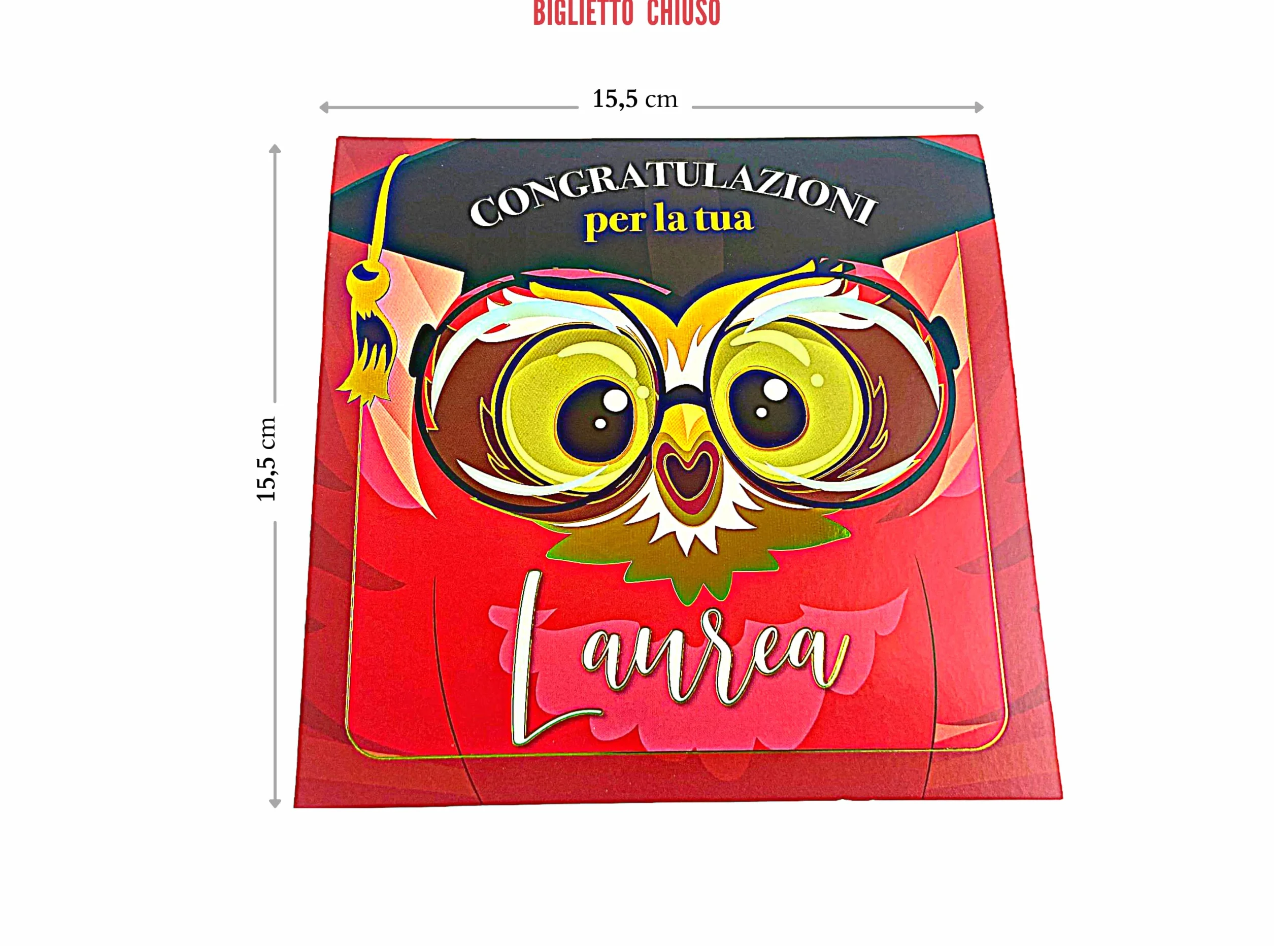 Biglietto Gadget Laurea Divertenti Pop Up con Gufo 15,3 x 15,3 cm Regalo Ingegnere Infermieristica Avvocato