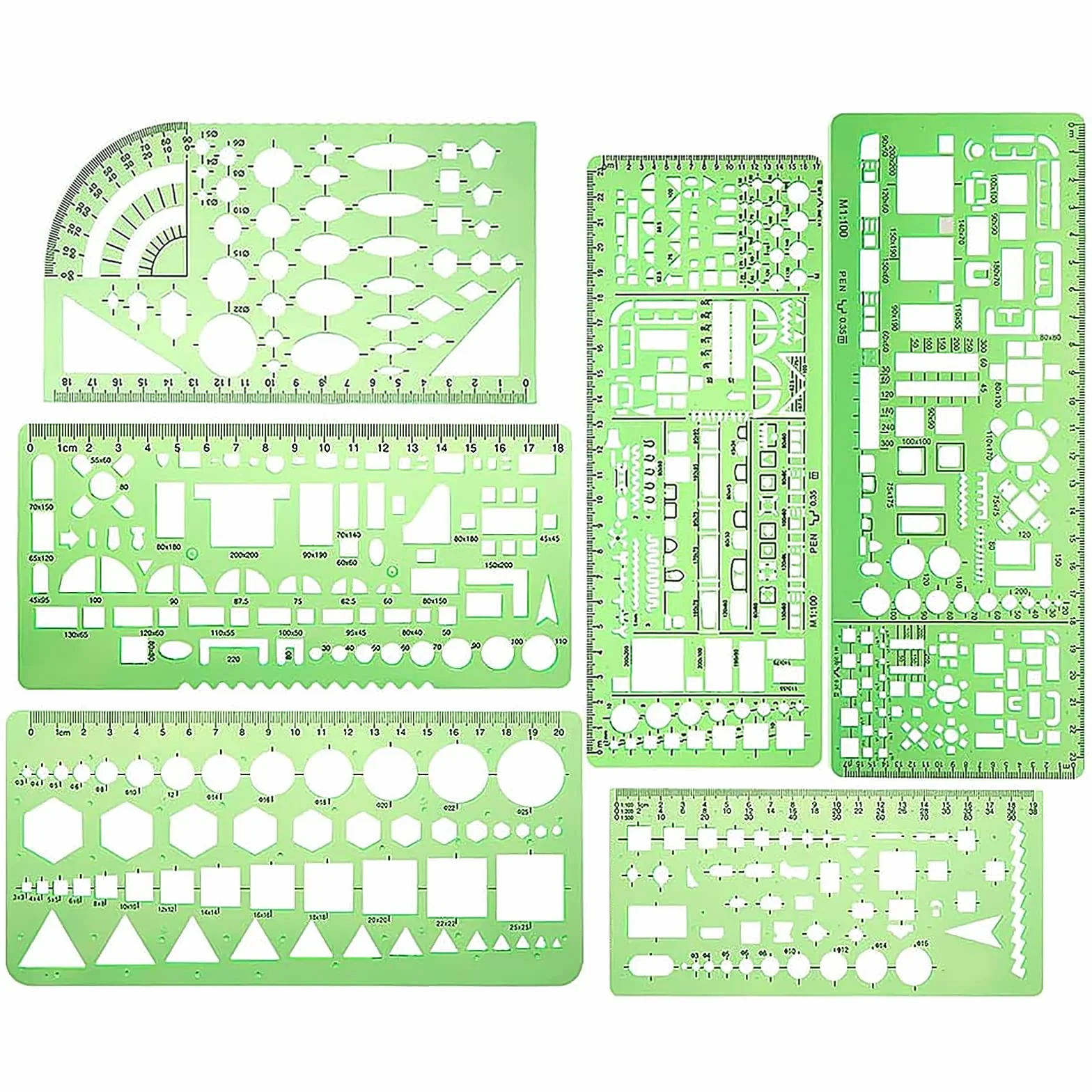 Righelli Geometrici per Disegno 6 Pezzi Stencil Modelli di Misura Cerchio