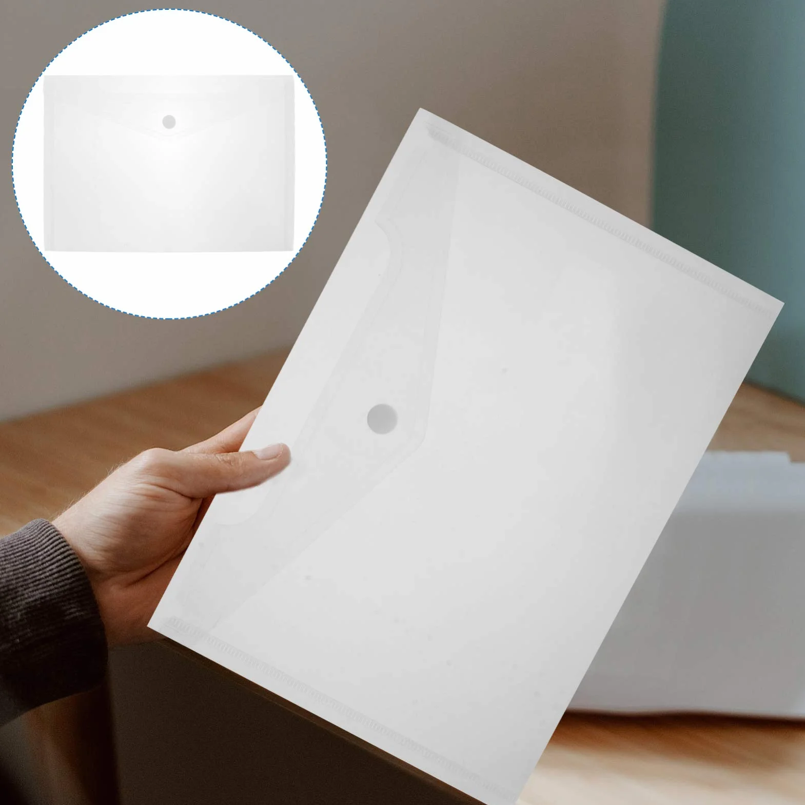 40Pcs Buste di Plastica Sacchetti di File di Cartelle di File con Bottone a Pressione A4 Dimensione Chiaro Documento per I Documenti