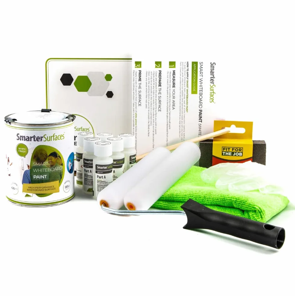 SmarterSurfaces Pittura Lavagna Smart - Vernice Lavagna Bianca - Lavabile - Scrivibile a Pennarelli - Muro Lavagna Fai da te - 6m² Bianco