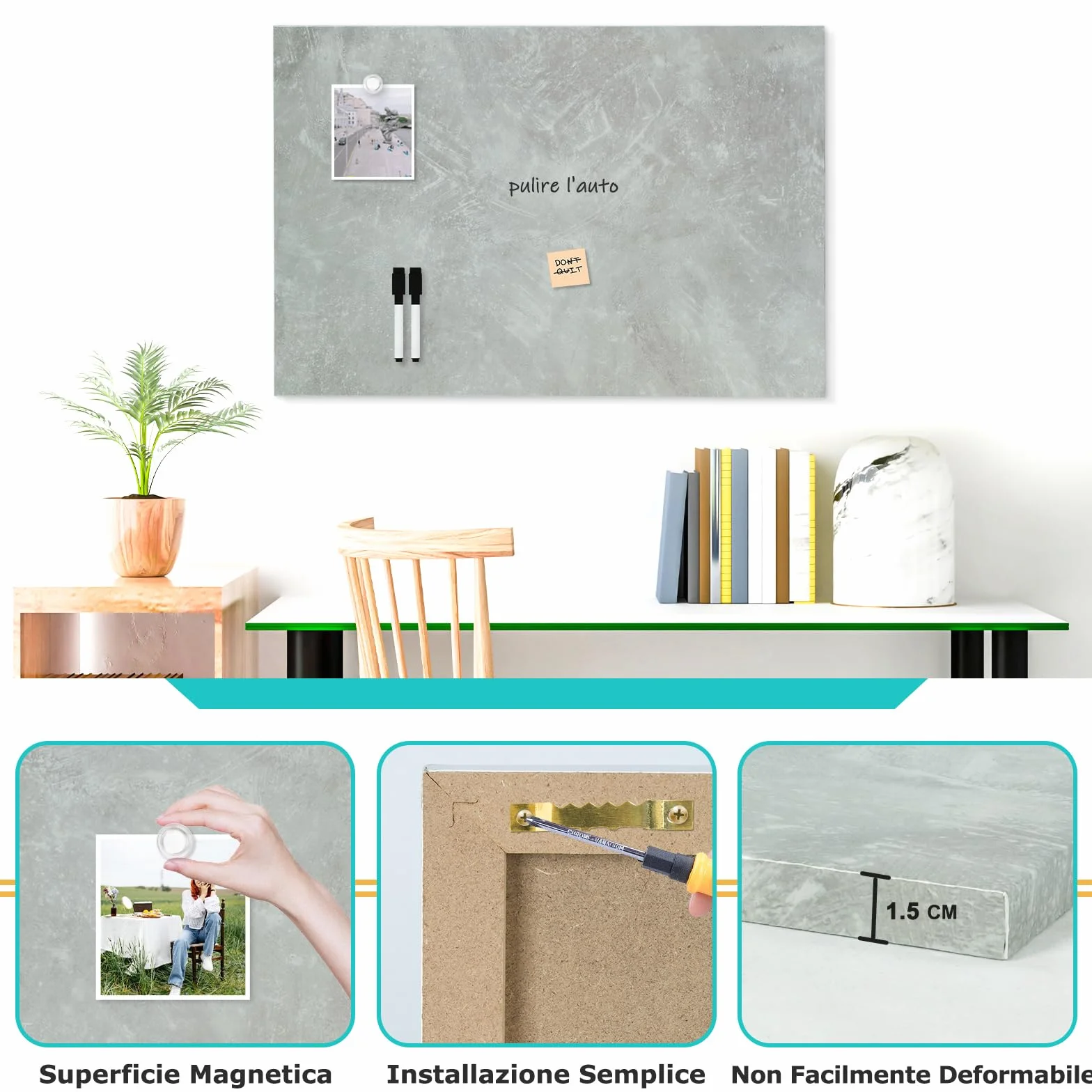 DOLLAR BOSS Lavagna magnetica, lavagna magnetica 50 x 70 cm per la parete, Memoboard lavagna magnetica stampata con 6 magneti, 2 penne