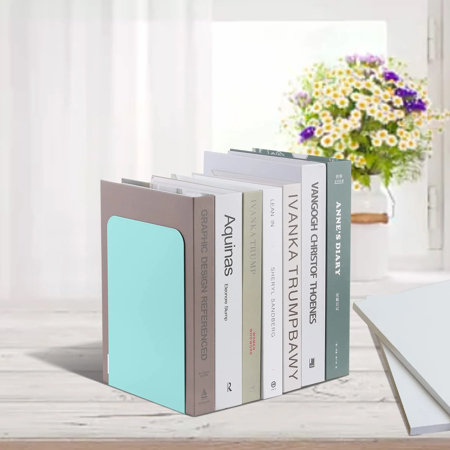 MSDADA Fermalibri per Mensole 2 Paia, Porta Libri da Scrivania per Libreria, Ufficio, Casa, Turchese