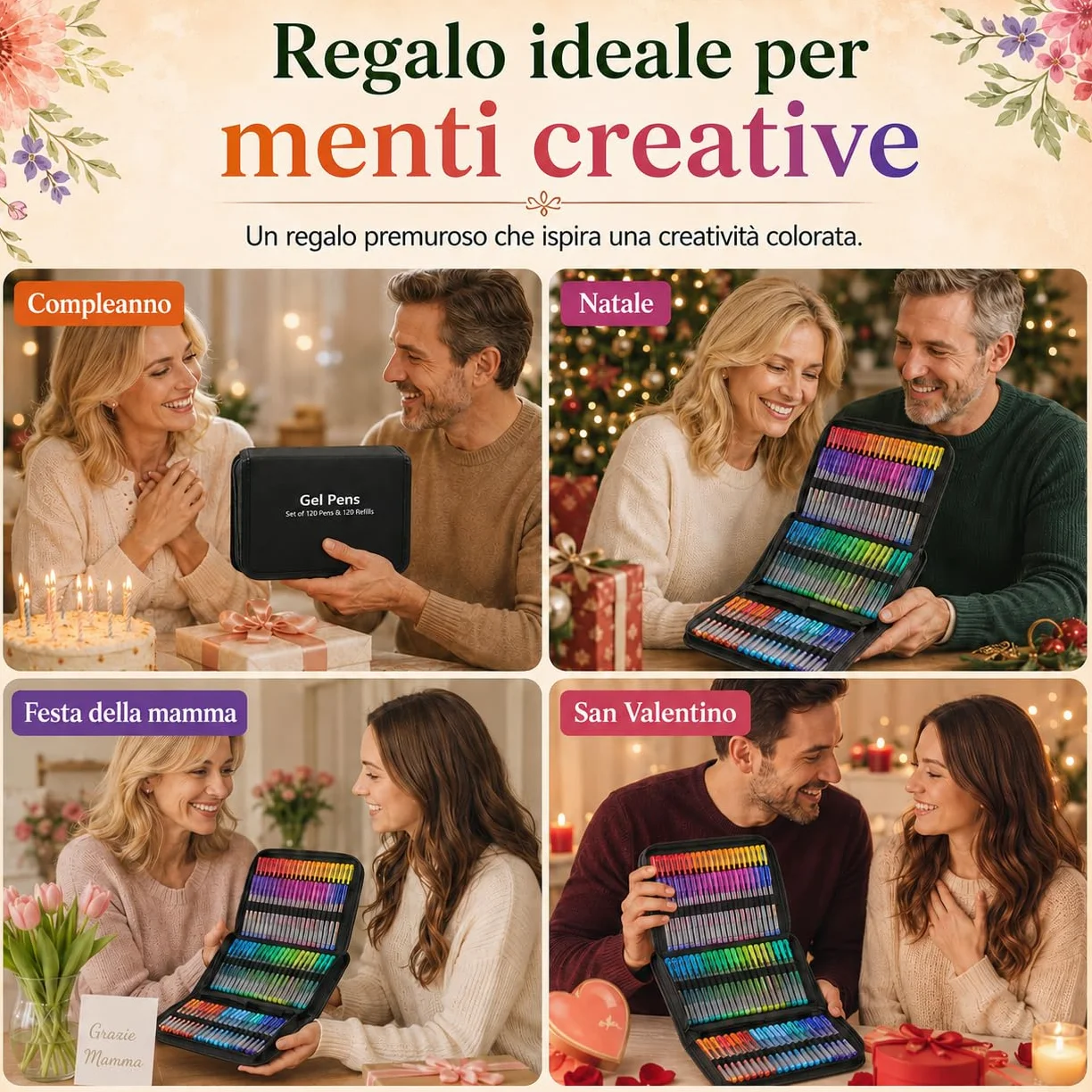 Gunsamg 240 Penne Gel per Adulti Colorate 120 Penne Glitter Colorate con 120 Ricariche Glitter per Bambini Drawing, Artigianato, Colorazione