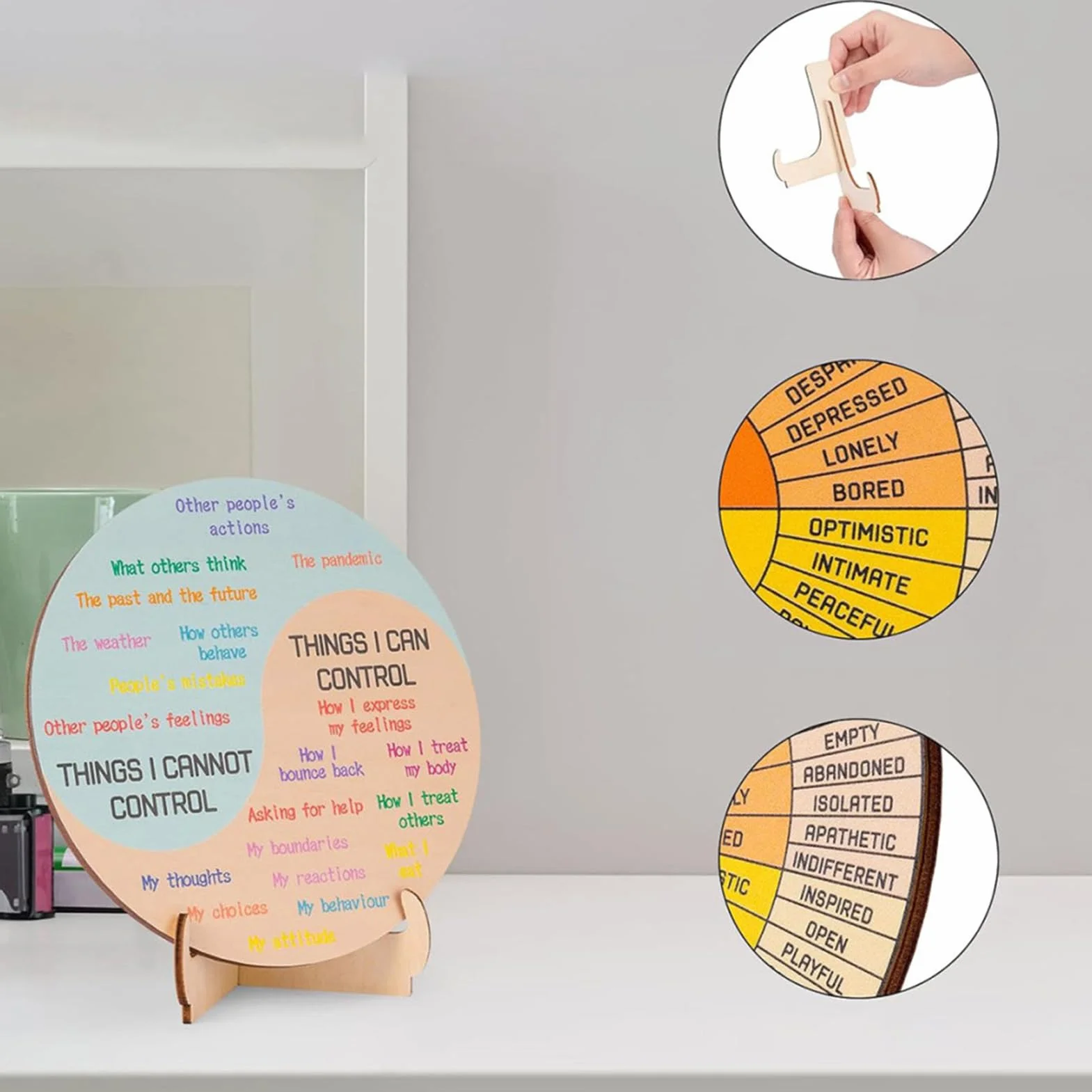 Grafico delle emozioni ruota dei sentimenti tabella emozioni design fronte retro espositore aiuto visivo comunicazione calma consapevolezza sé uso domestico