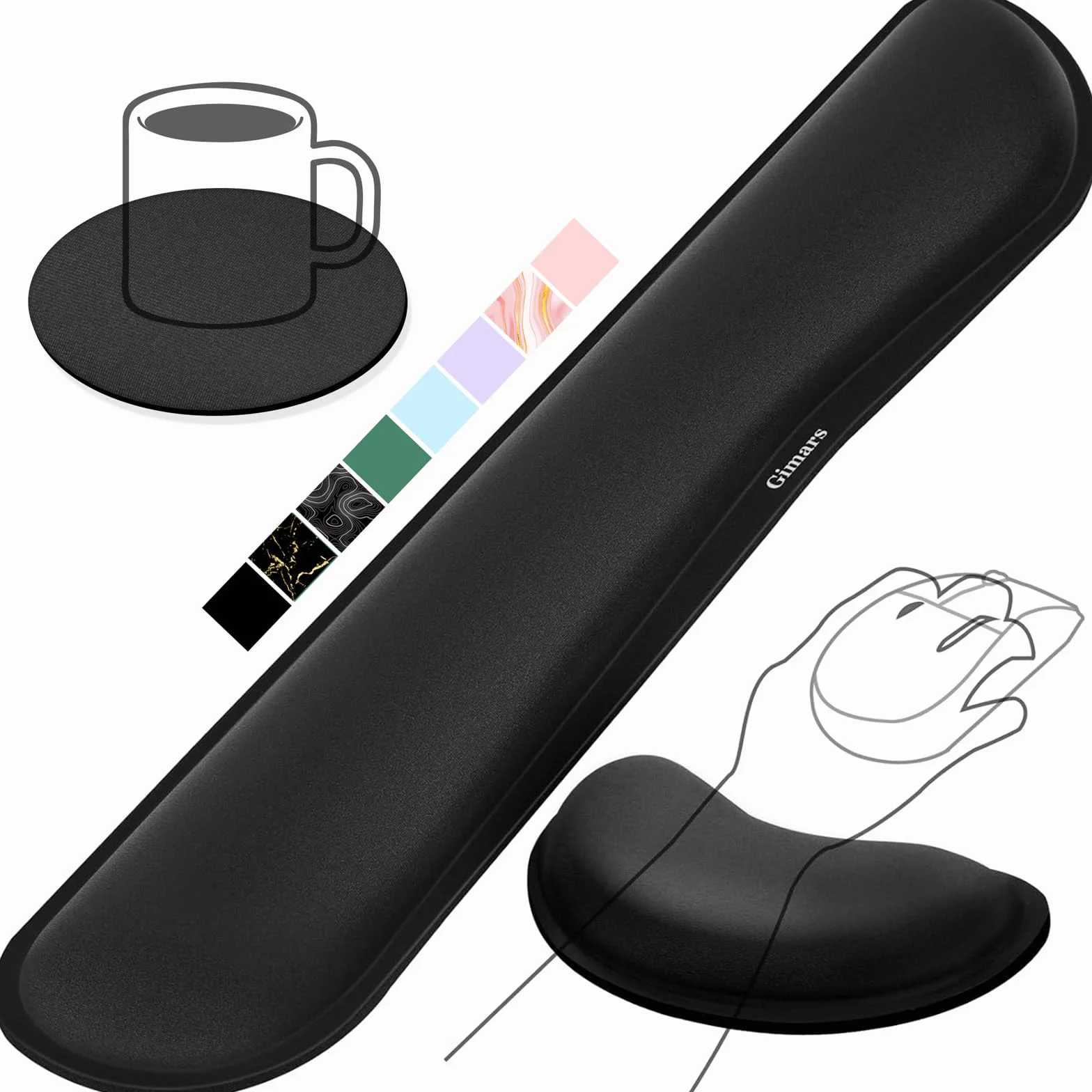 Gimars Poggia Polsi Mouse Tastiera Ergonomico Schiuma Memoria Gel Supporto Mouse Poggiapolsi per Alleviare Dolore Digitazione Gaming Ufficio Nero
