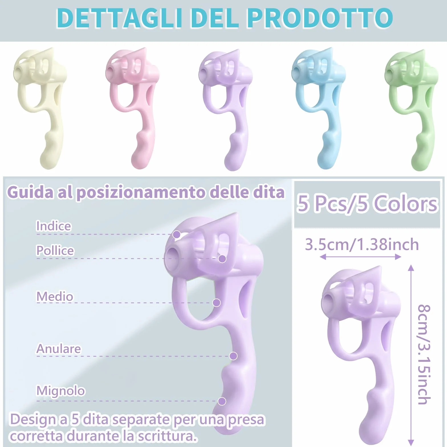Impugnatura Matita Ergonomica 5 Pezzi per Scrittura, Correzione Postura, Migliora Presa