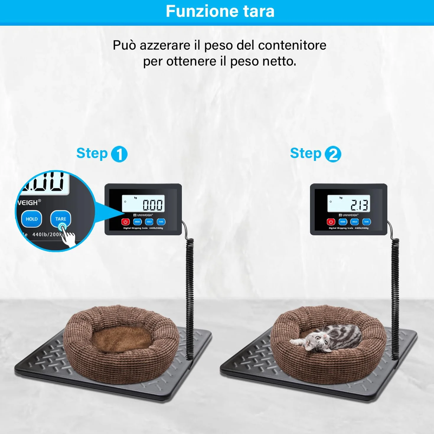 UNIWEIGH Bilancia postale 440lbs x 10g, piattaforma in lega d'acciaio, LCD Hold Tara