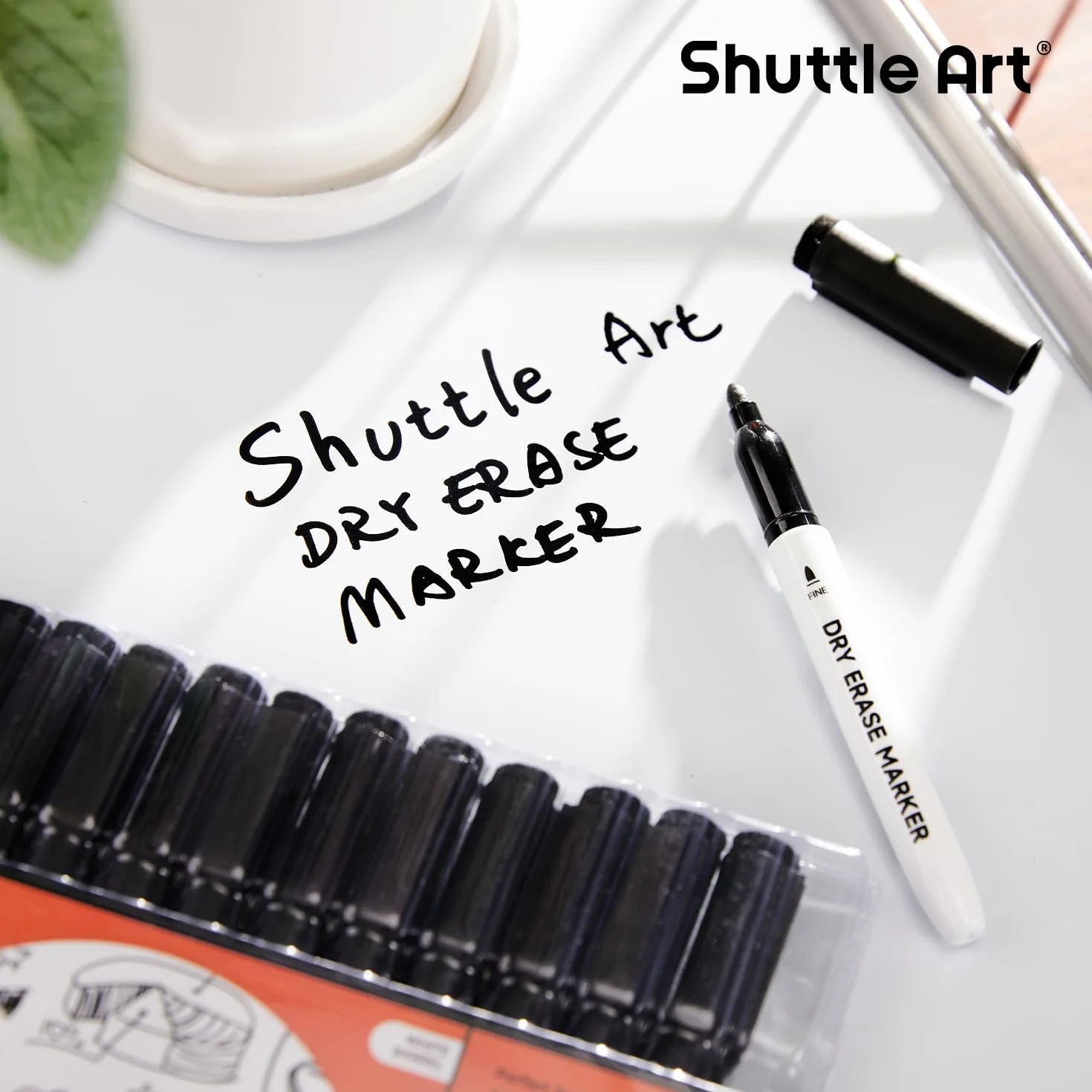 Shuttle Art Pennarelli Lavagna Bianca Cancellabili Punta Fine, 15 Neri, Pennarello Bianco Secco per Scritte Ufficio Casa