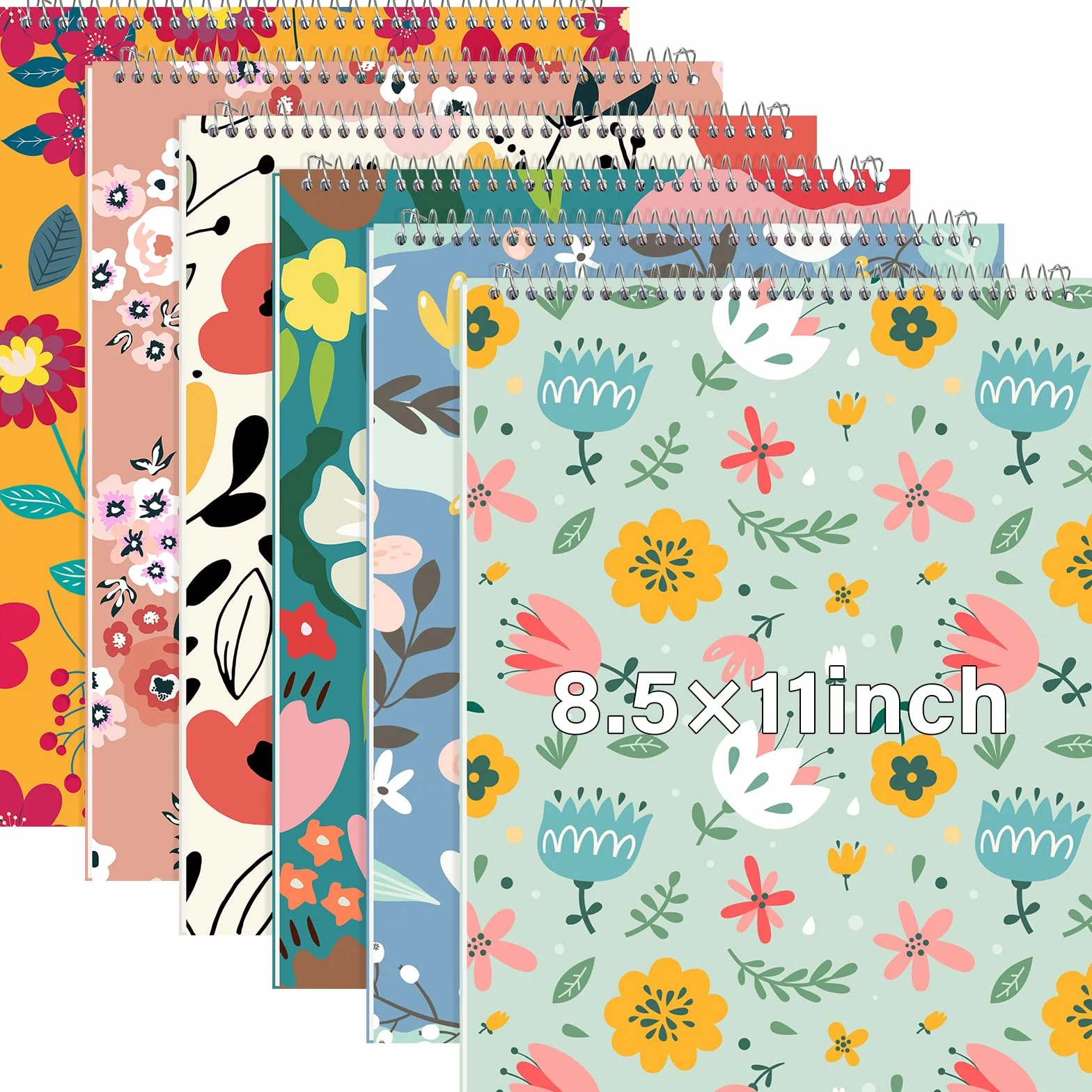 Maitys 6 quaderni legali a spirale Steno da 21,6 x 27,9 cm, rilegatura superiore a spirale, copertina rigida, blocco note a righe, 70 fogli, per scuola, ufficio, università, casa (multicolore, stile