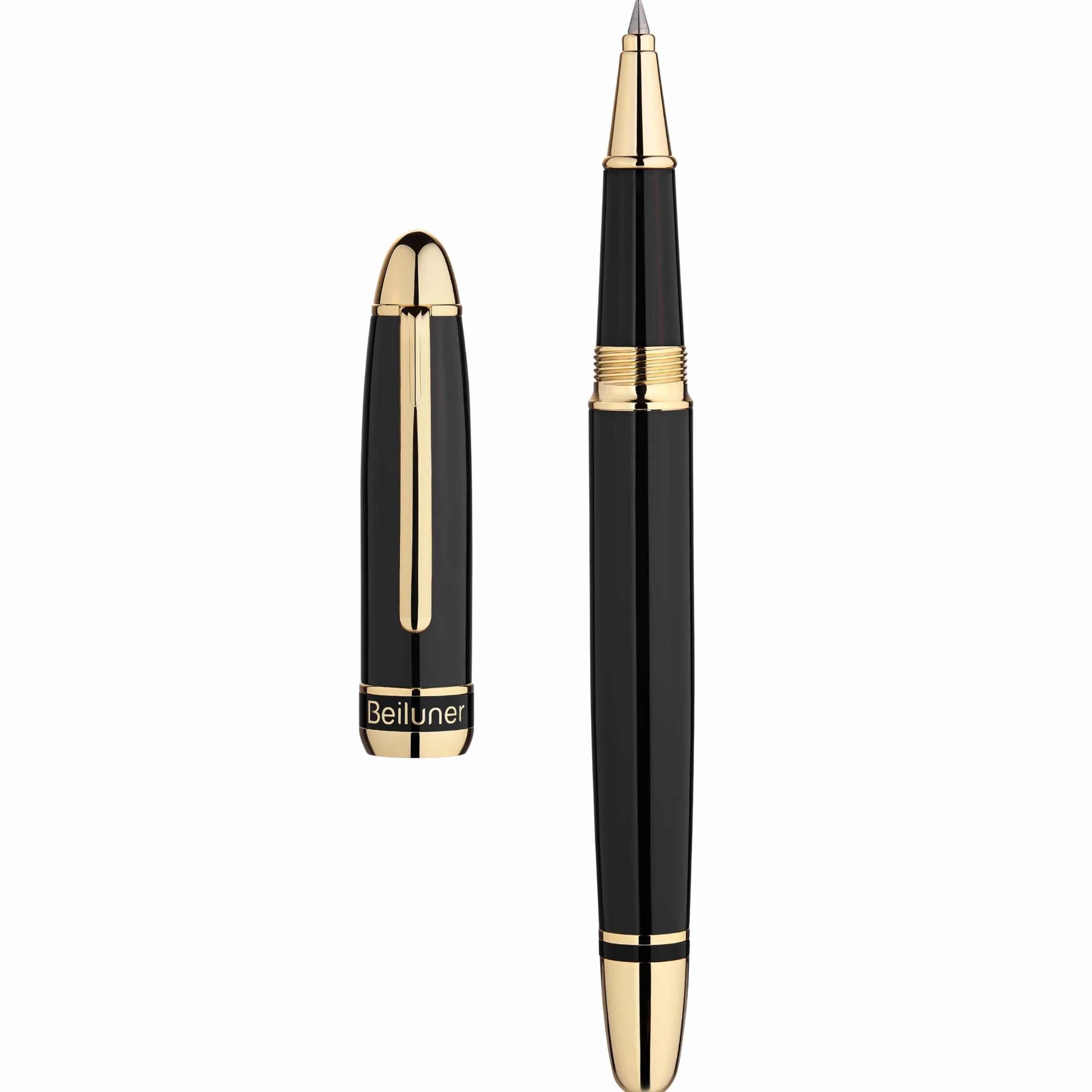 BEILUNER 315 Penna Rollerball di Lusso, Finitura Oro 24K Premium e Laccatura Piano Elegante, Set Regalo Dirigenziale per Professionisti e Laureati, Penna da Ufficio di Prestigio - Nero & Oro