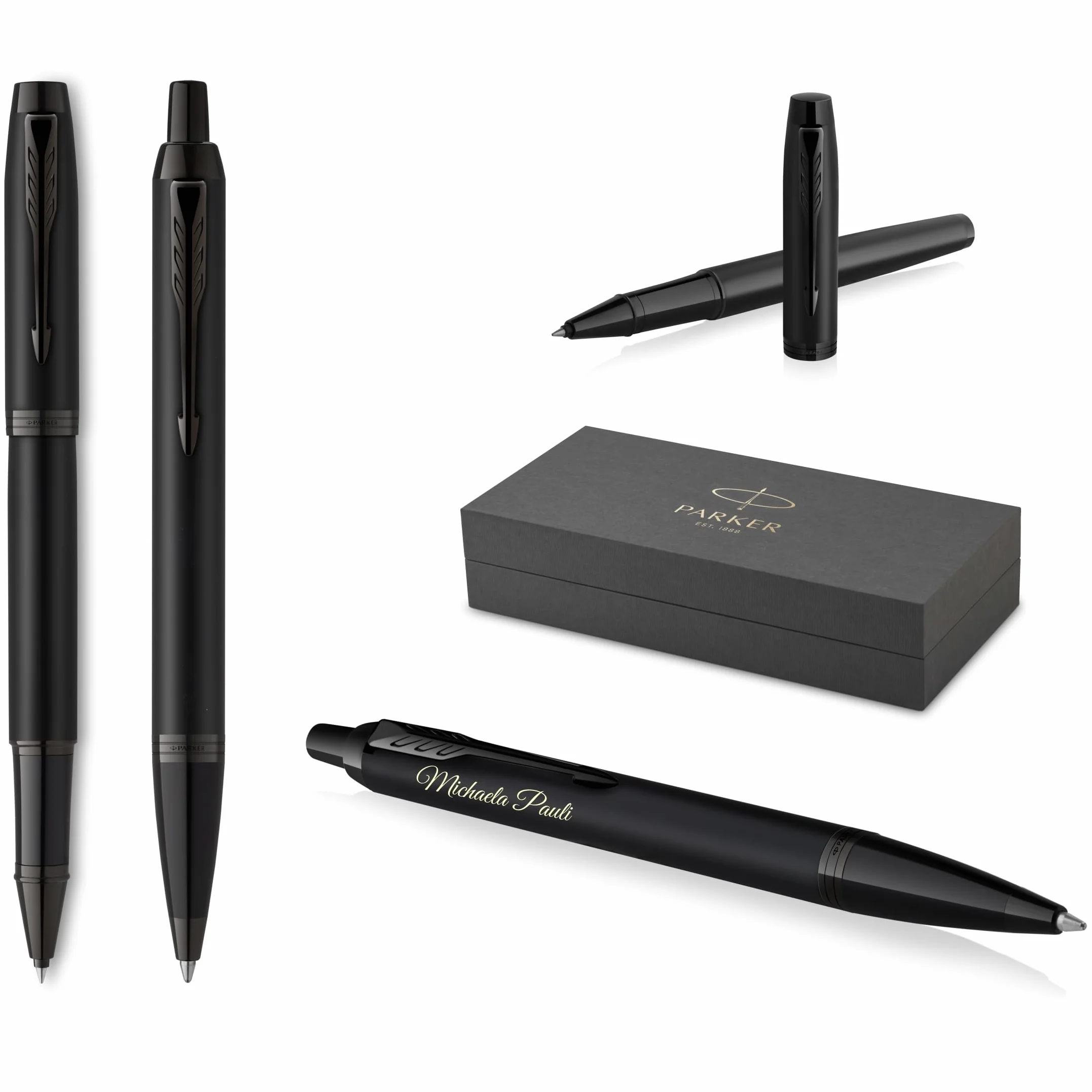 PARKER Set scrittura IM Professionals Acromatic penna a sfera e penna roller con incisione, penna premium | confezione regalo | personalizzabile, inciso, anniversario (nero opaco)
