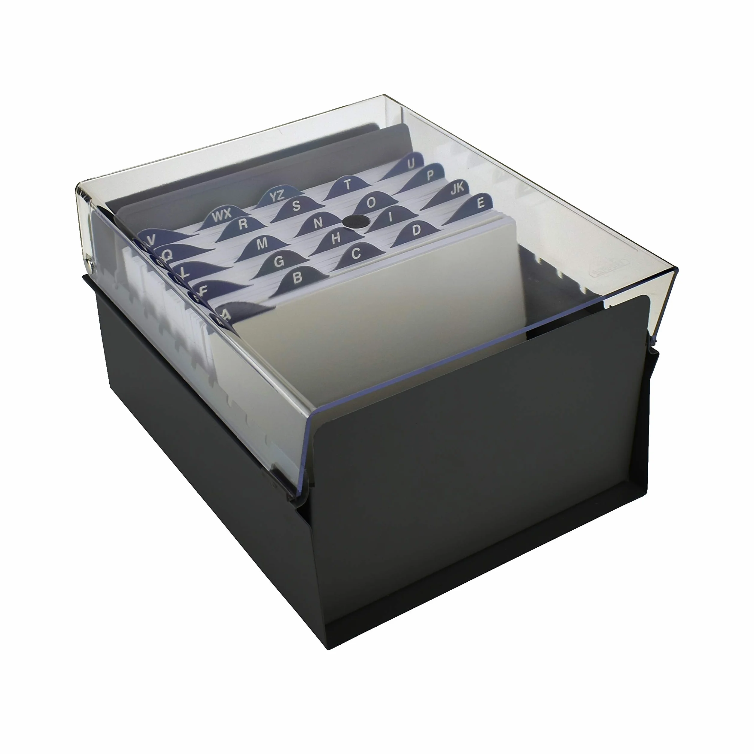 Acrimet Portacarte Organizzatore 5'' x 8’', Base in Metallo Resistente (Indice AZ e un Divisore di Plastica Include) (Base Nero con Coperchio Trasparente in Plastica)
