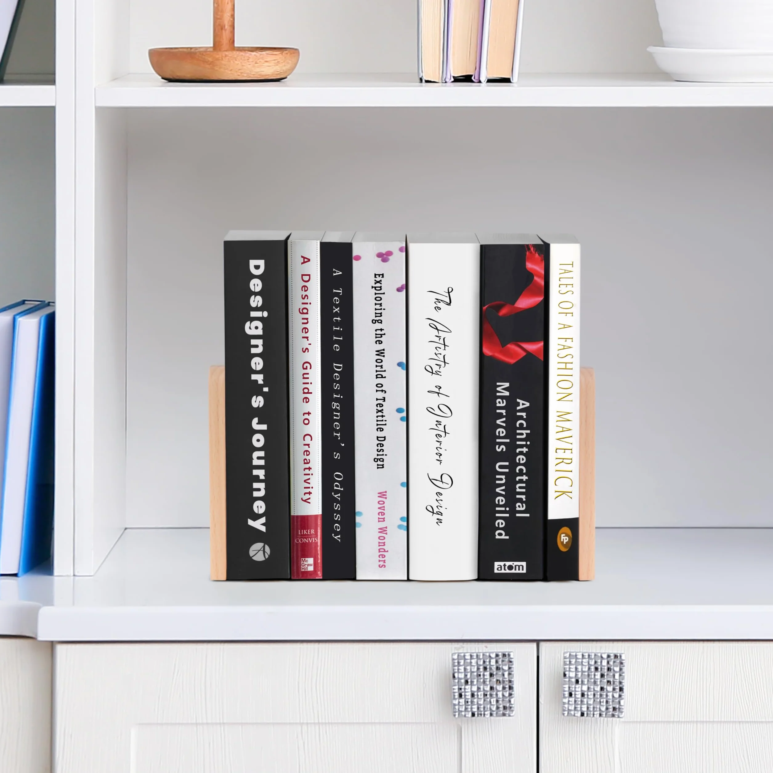 Fermalibri in Legno di Faggio (2 Pezzi) - Reggilibri da Mensola con Base in Metallo Antiscivolo per Libri, CD, Dischi