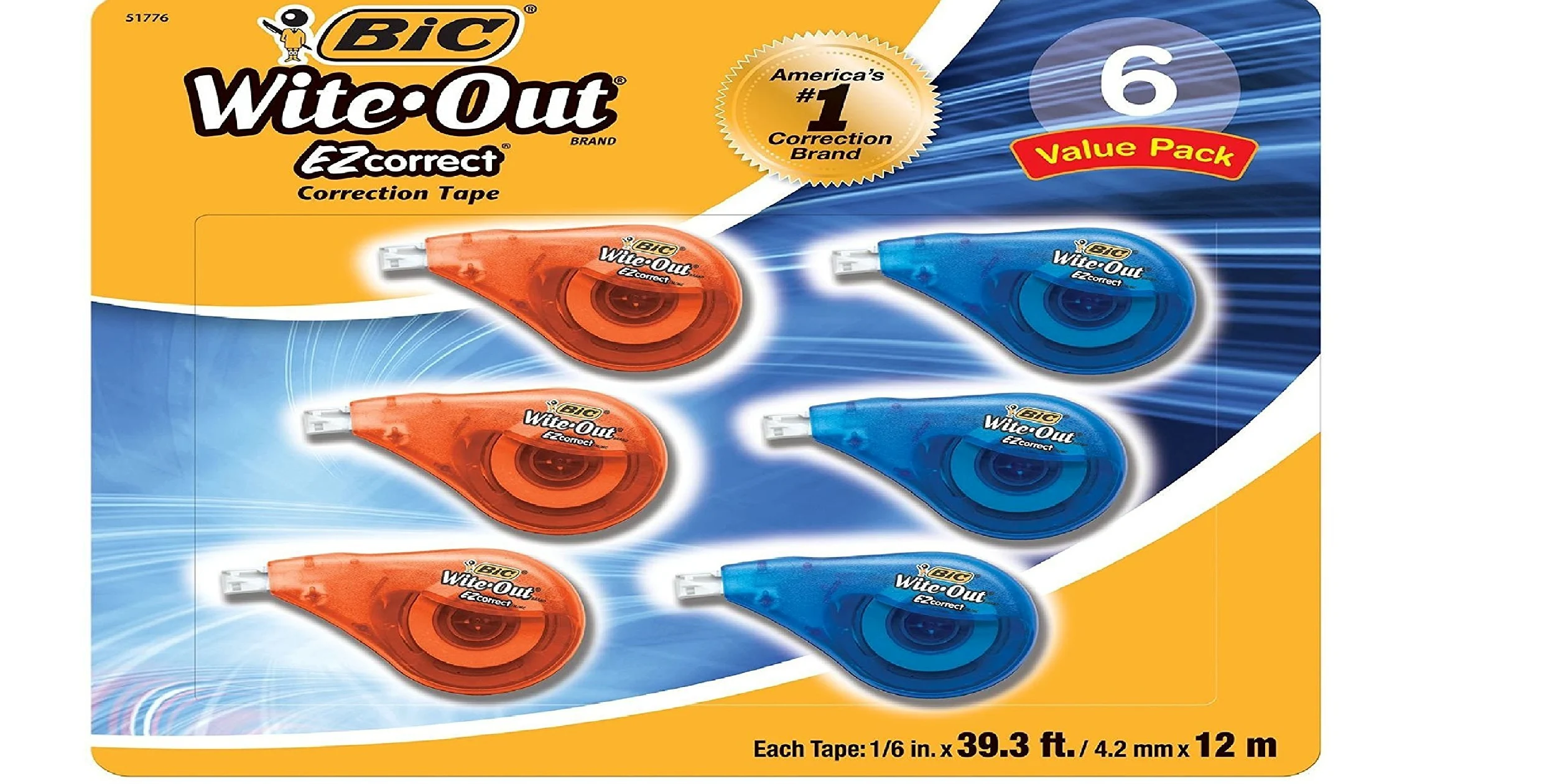 BIC Wite-Out EZ - Correttore a nastro, confezione da 6
