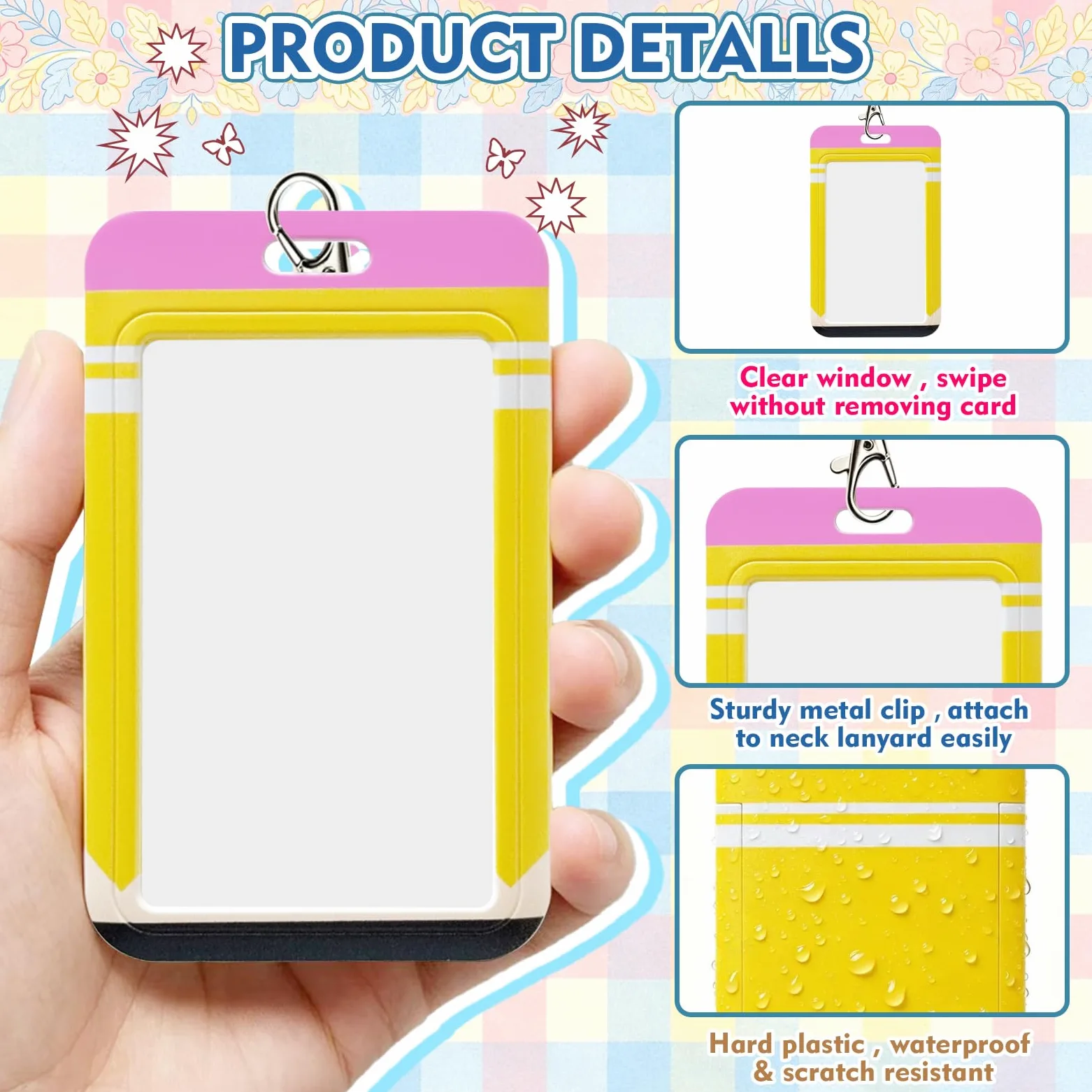 Confezione da 12 porta badge per insegnanti, con cordino, carini porta badge retrattili per insegnanti, composizione, matite, pastelli, design mela, regalo di apprezzamento per insegnanti, per donne