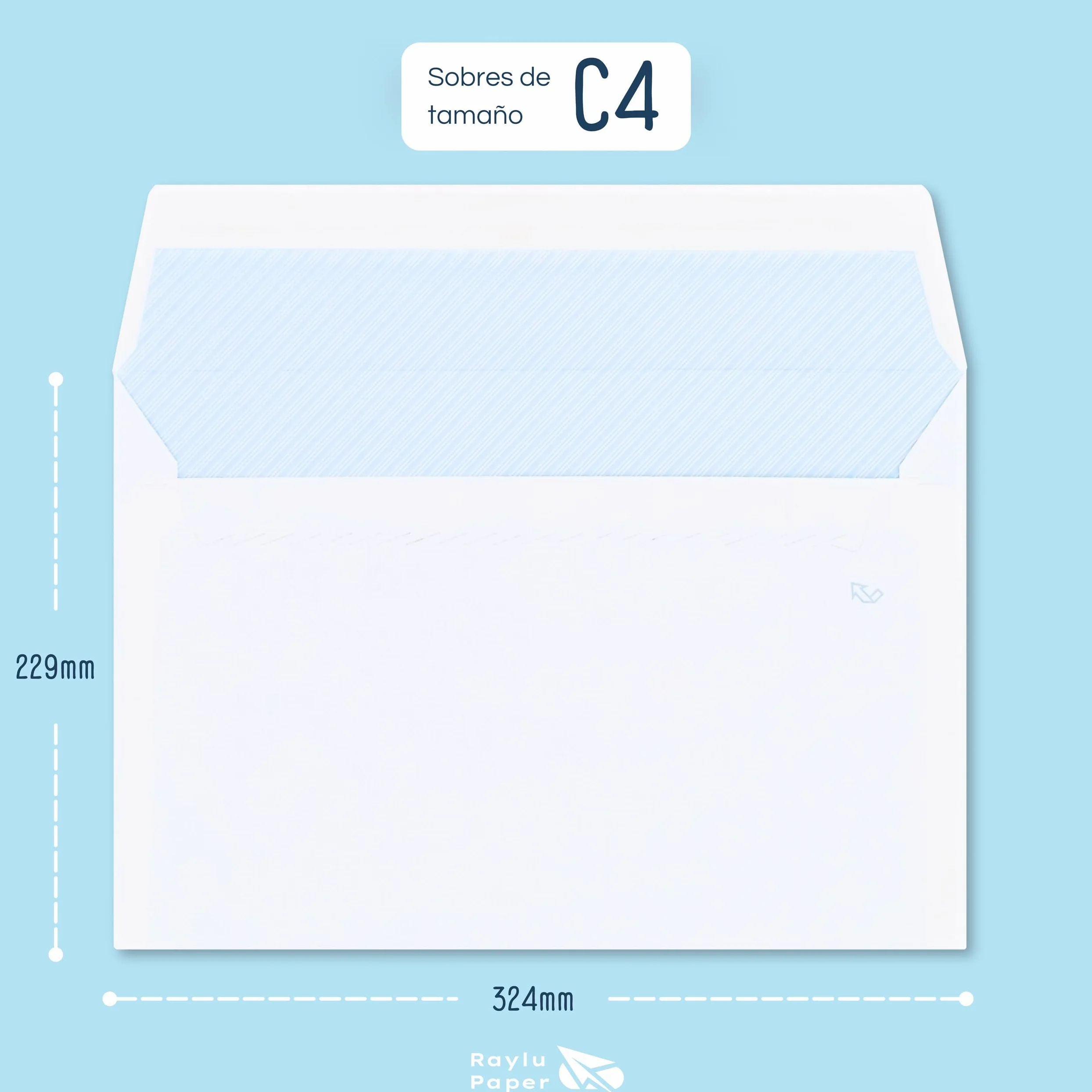 RAYLU PAPER - Confezione di buste bianche in carta con chiusura autoadesiva per l'invio di documenti e lettere, facile da sigillare, 90 g/m² di spessore (C4, 250 unità)