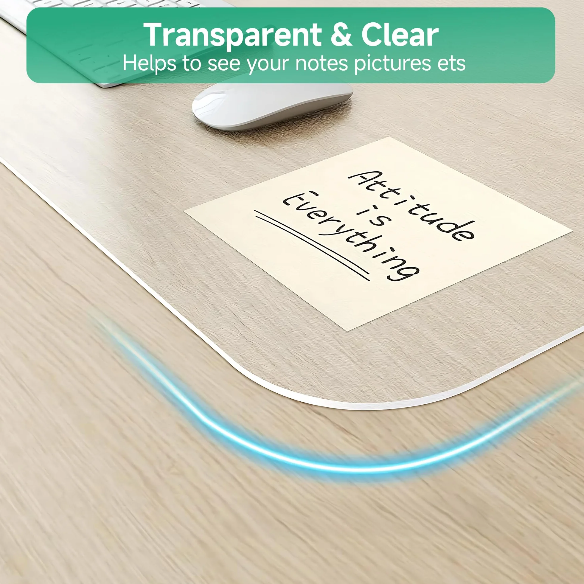 NATRKE Sottomano da Scrivania Trasparente in PVC 90x40x0,15cm Antiscivolo Impermeabile Protezione per Tavolo