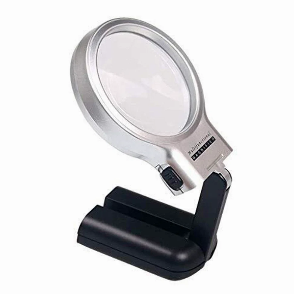 Lenti d'Ingrandimento Vetro Portatile Pieghevole, LED con Lampada per Anziani Lettura Studente Identificazione Multifunzione Portatile Lente di Vetro da Tavolo