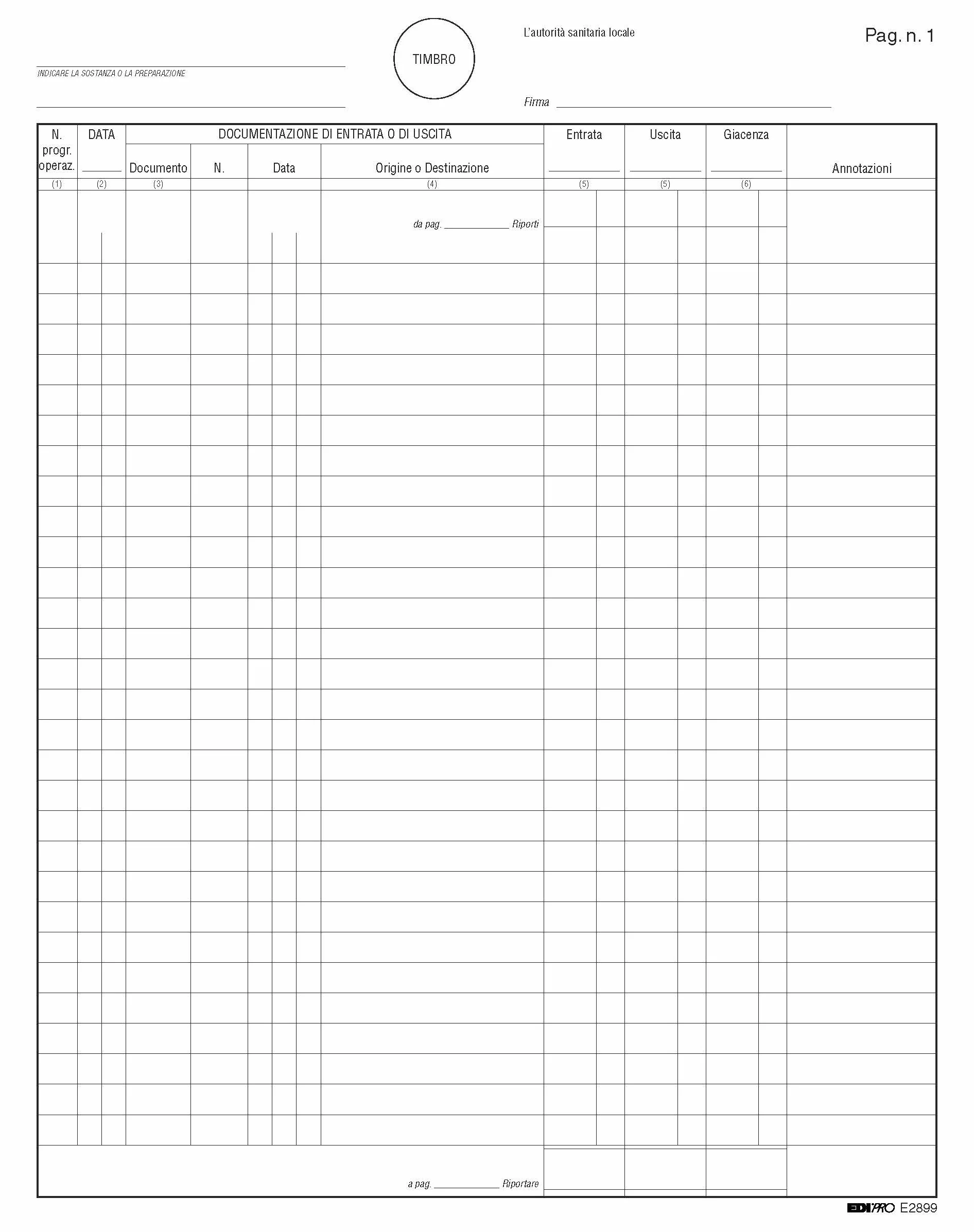EDIPRO E2899 Registro carico scarico stupefacenti sostanze psicotrope 50 pagine numerato 31x24,5