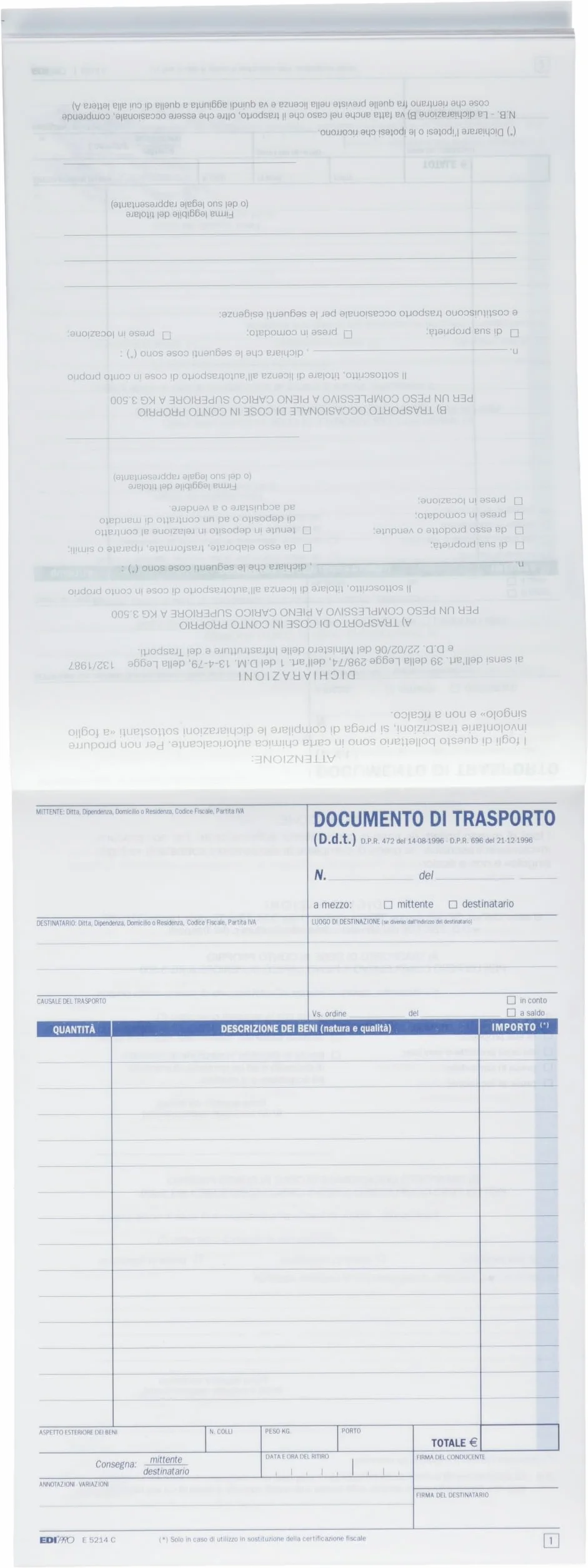 EDIPRO E5214C Blocco documento di trasporto 50x2 autoricalcante 14.7x22 cm