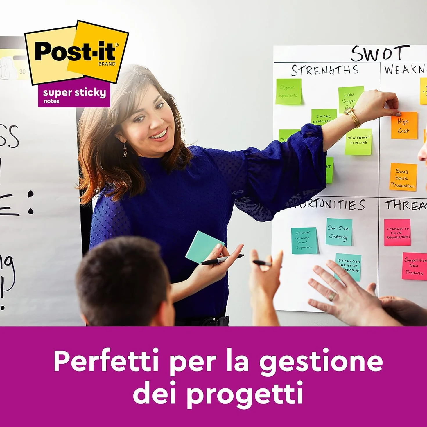 Post-it Super Sticky Foglietti Playful, 12 blocchetti 90 fogli, 47,6 mm x 47,6 mm, Rosso, Arancio, Giallo, Verde, Azzurro, Viola