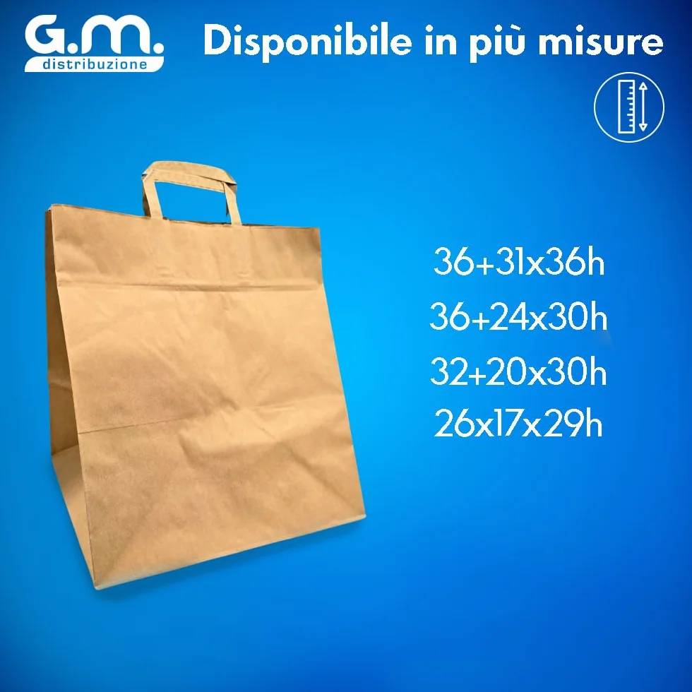 GM 50 Shopper Asporto in Carta 26+17x29h cm Avana Borse con Base Larga e Manici per Cibo Bevande Take Away