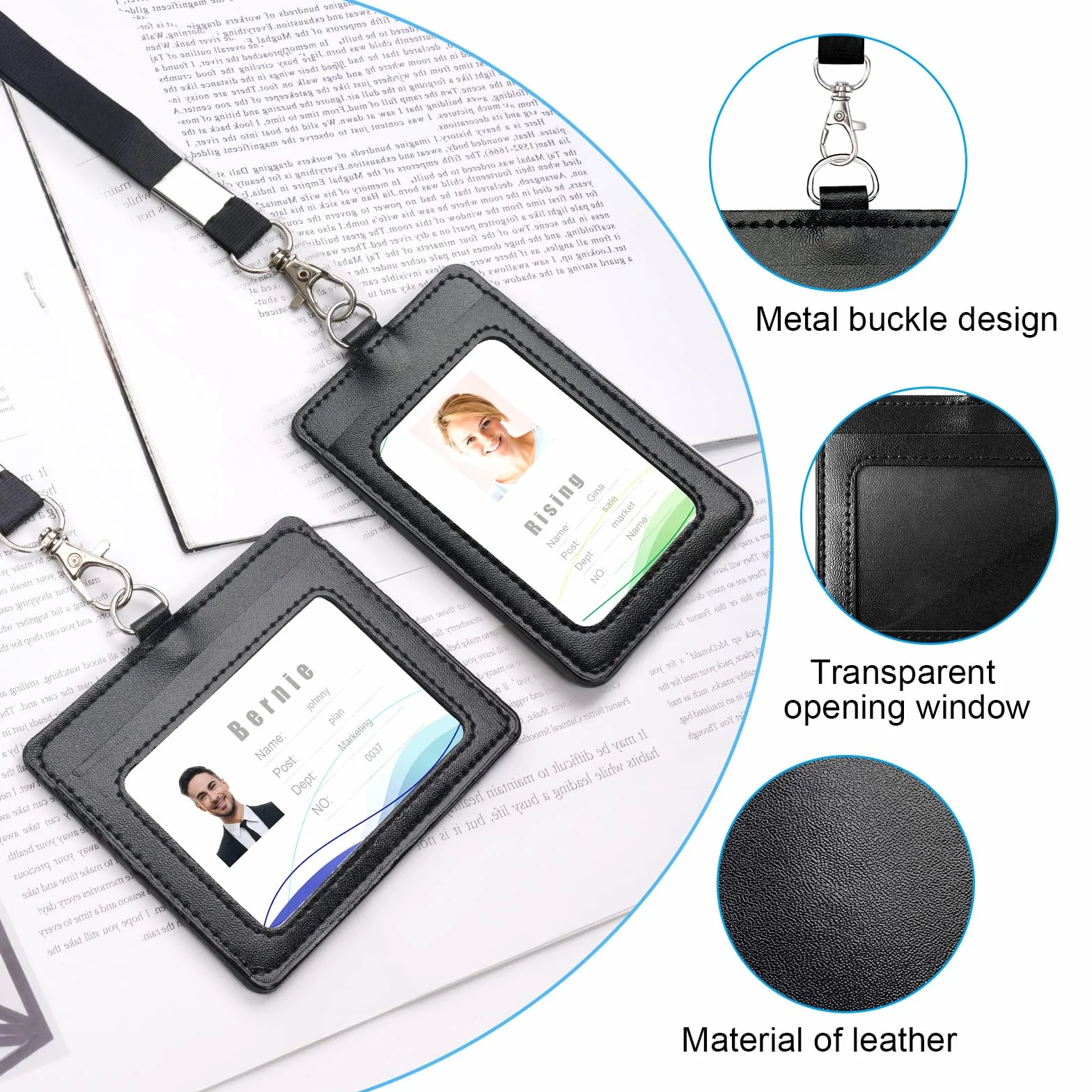 Vicloon Porta badge in pelle PU 2 pezzi con finestra trasparente per ID e slot carte credito cordino staccabile nero verticale orizzontale