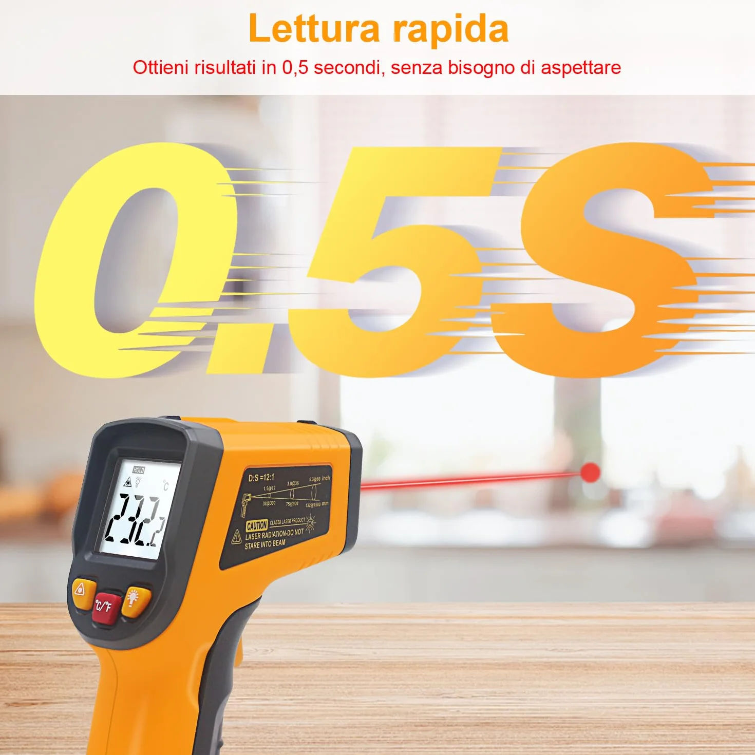 KETOTEK Termometro a Infrarossi Pistola -50°C a 400°C Laser Digitale per Cucina Pizza Congelatore