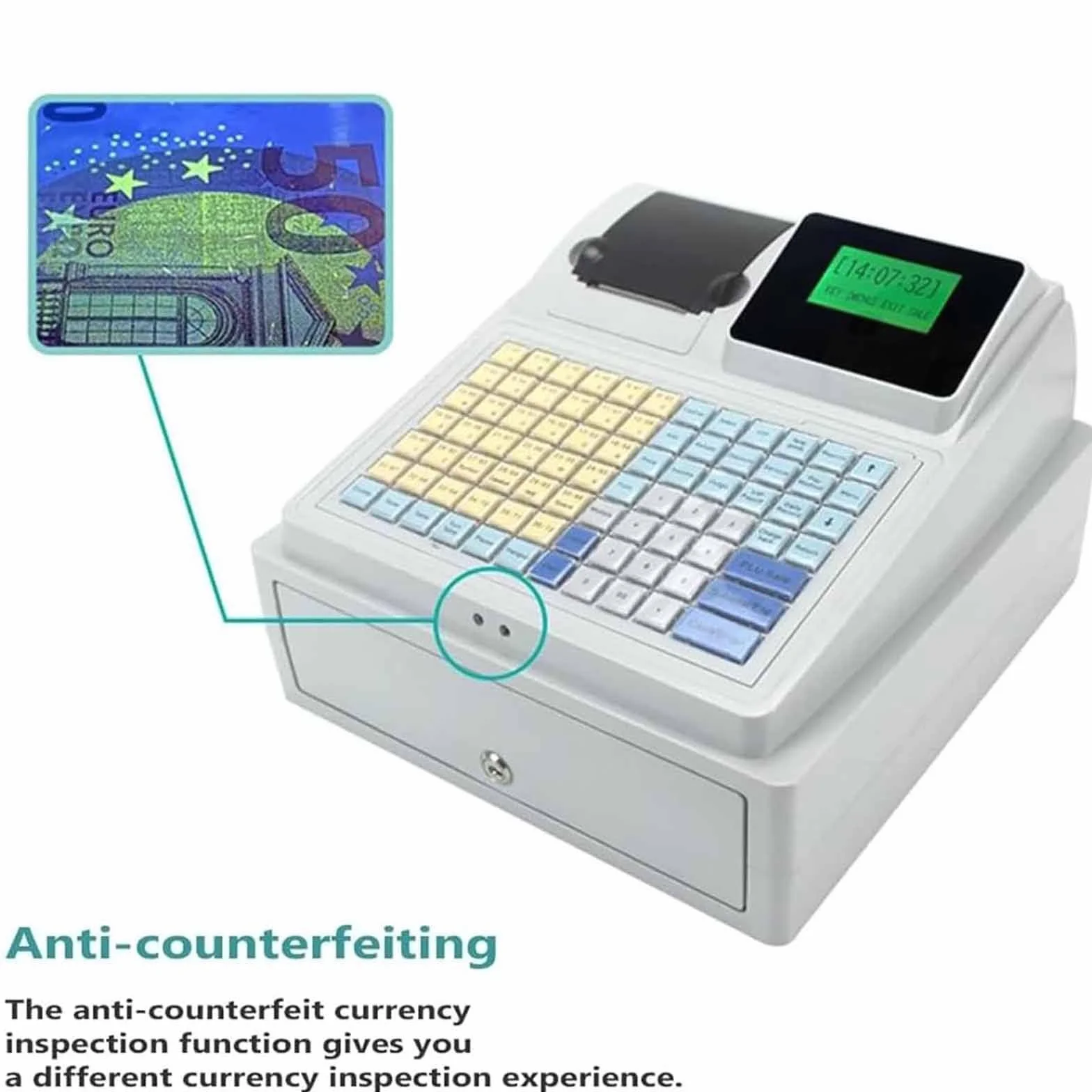 Registratore di cassa a 81 tasti, registratore di cassa elettronico per piccole imprese, registratore di cassa commerciale a 8 LED digitali con cassetto, uso per negozi/ristoranti