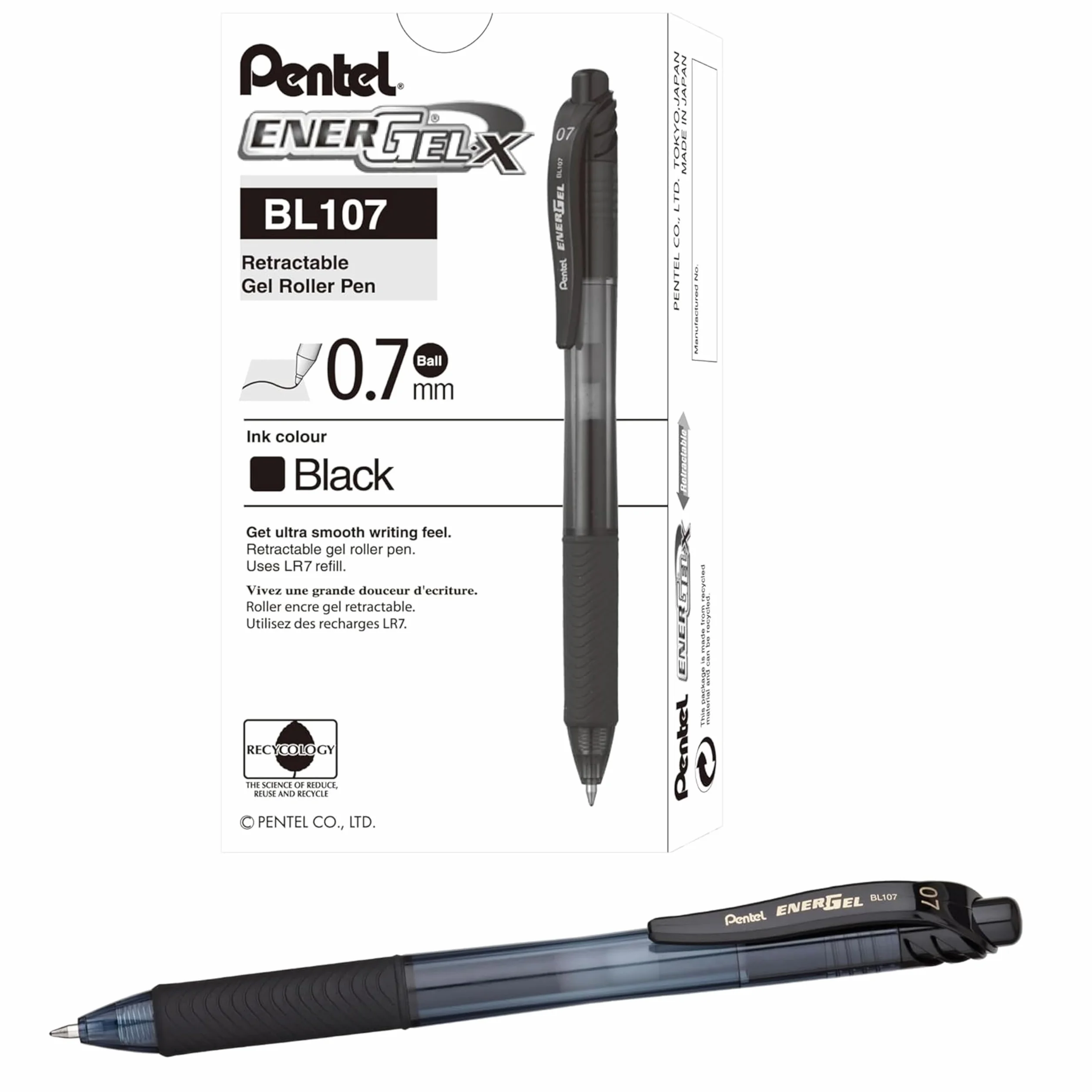 Pentel BL107 Energel X scatto 0,7 mm Nero 12 pezzi