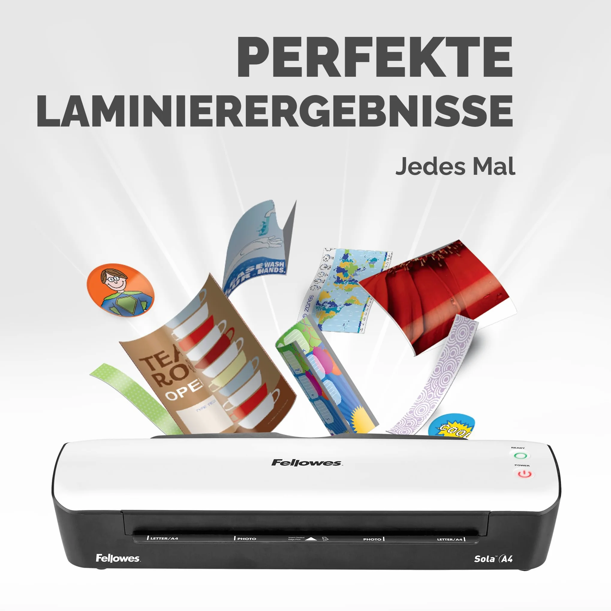 Fellowes plastificatrice Sola, formato A4, fino a 125 micron + Pouches Di Plastificazione per Documenti, Formato A4, 100 pezzi