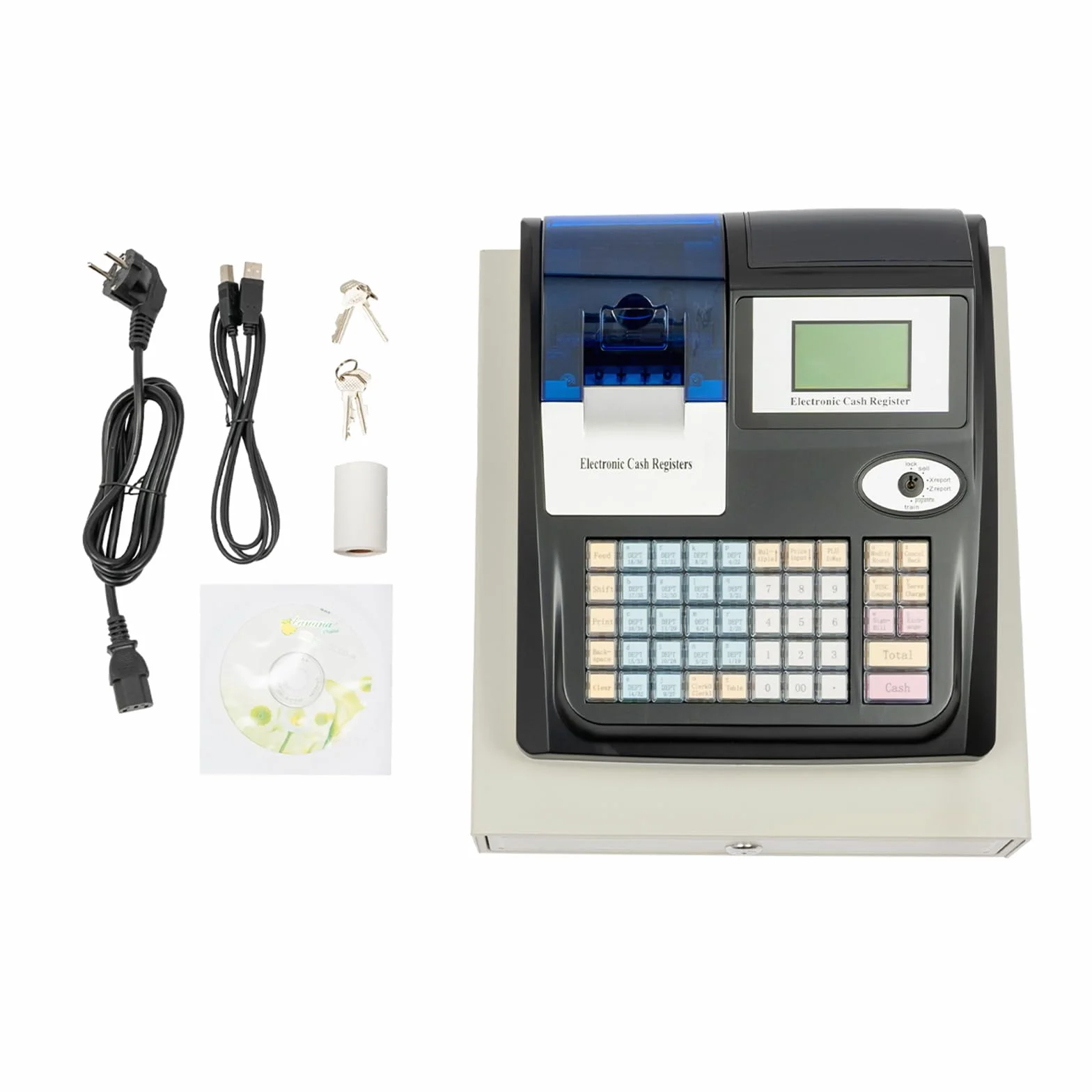 Cassetto registratore di cassa elettronico con 4 scomparti per monete e 5 scomparti per banconote, tastiera a 48 tasti, cassetto per cassa compatto per vendita al dettaglio e piccole imprese, colore