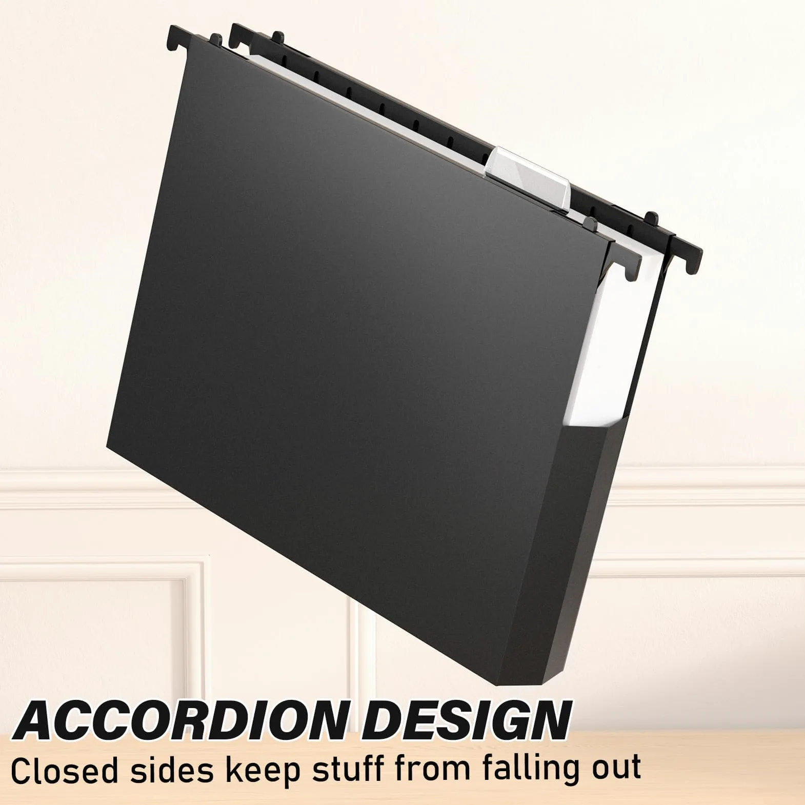 Ansook Cartelle portadocumenti in plastica da appendere, con tasca espandibile da 5,1 cm, con guarnizione nera, resistenti per schedario, organizer per cartelle da appendere, nero, formato lettera