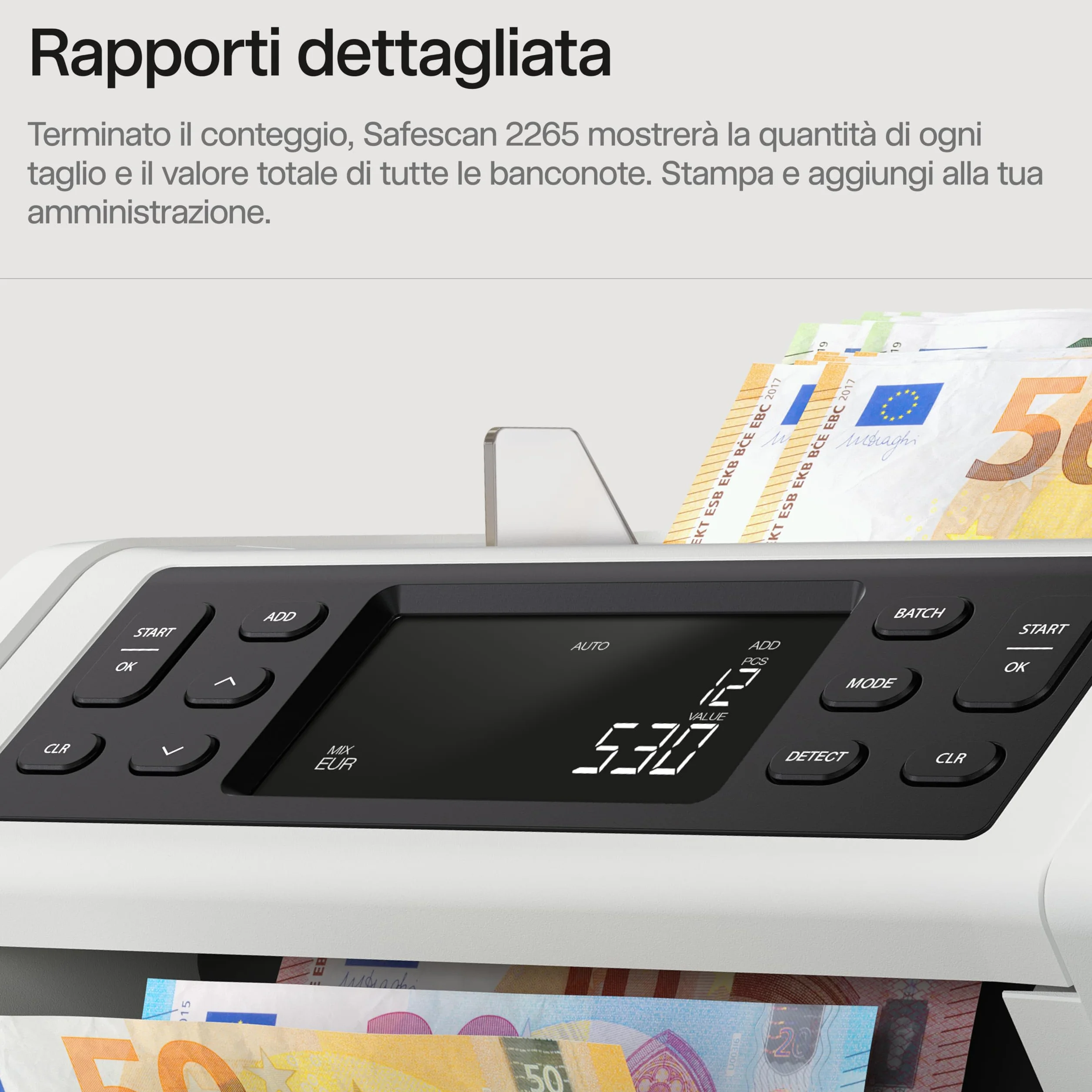 Safescan 2265 contabanconote che conta il valore di sterline inglesi e euro miste - Contabanconote con verifica banconote a 5 punti - Contabanconote per banconote ordinate e per tutte le banconote