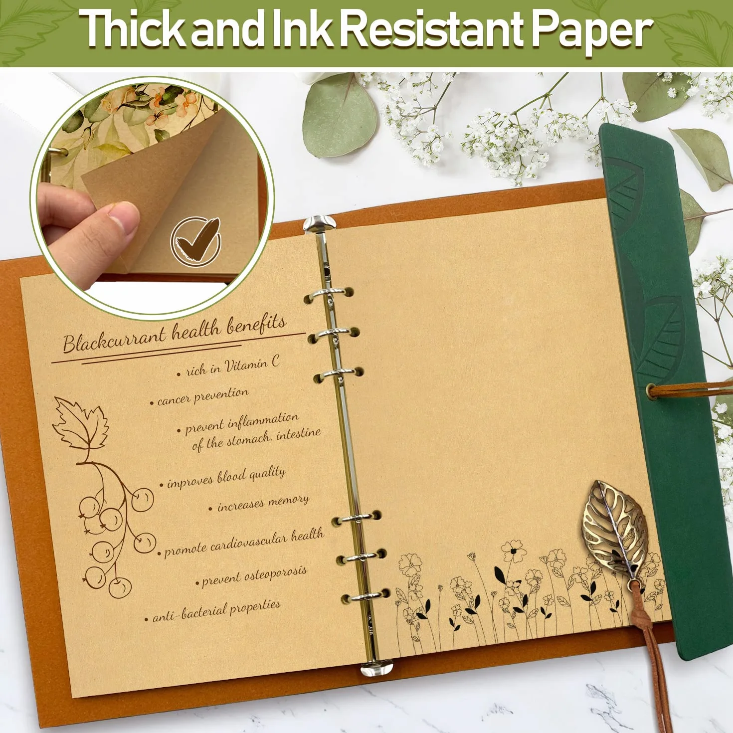 Taccuino Diario in PU Pelle Vintage Ricaricabile A5 Verde con Carta Kraft