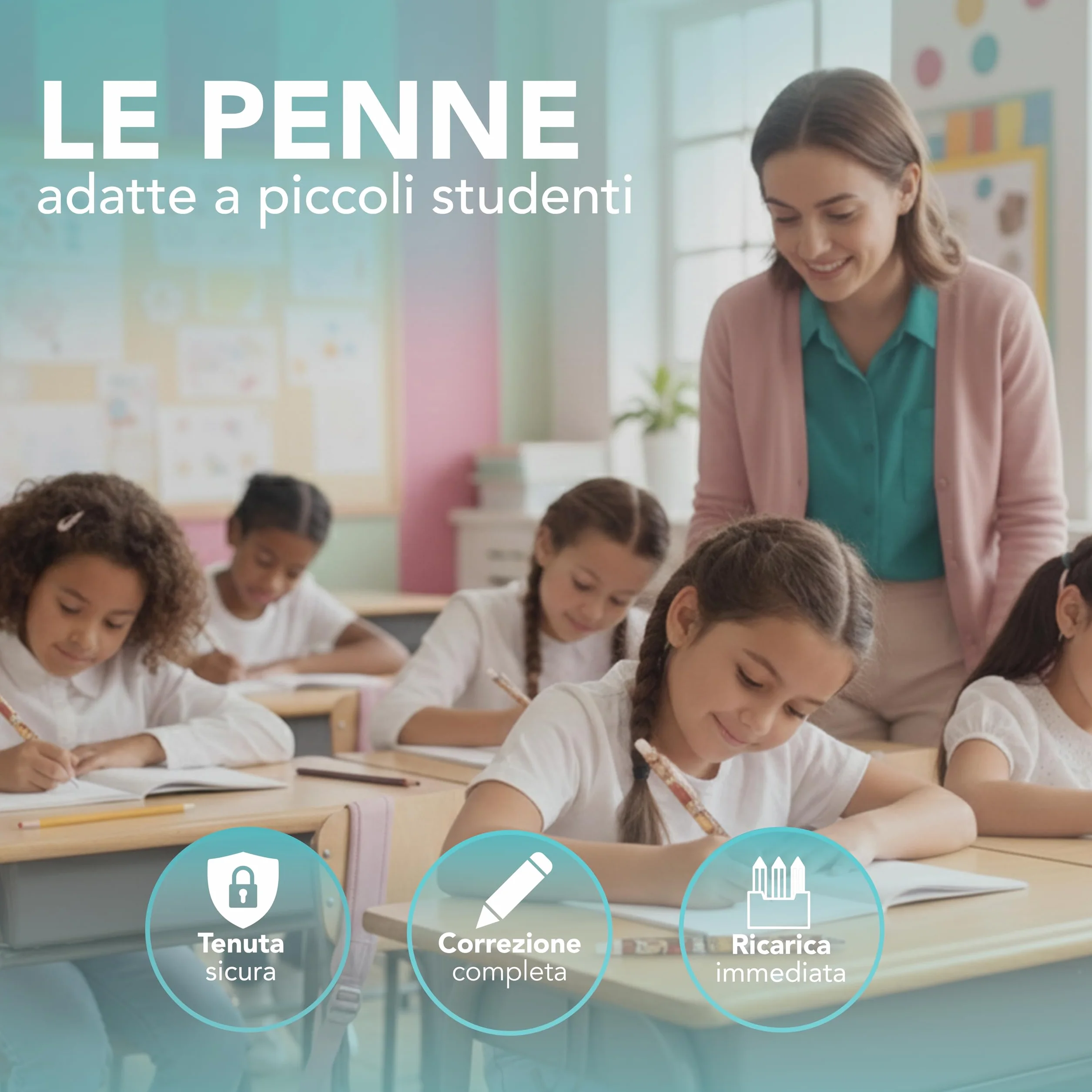 Generico Penne Cancellabili per Bambini Punta Fine 0,5 mm 6 Pezzi Ricaricabili Inchiostro Cancellabile Design Cartoon