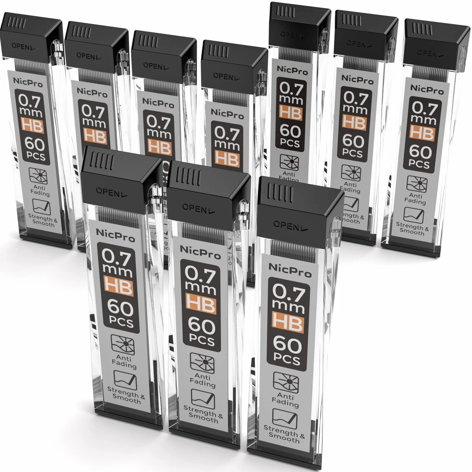 Nicpro 10 Pezzi Mine per Portamine 0.7 mm Ricariche di Piombo HB #2 Resistenti Alla Rottura
