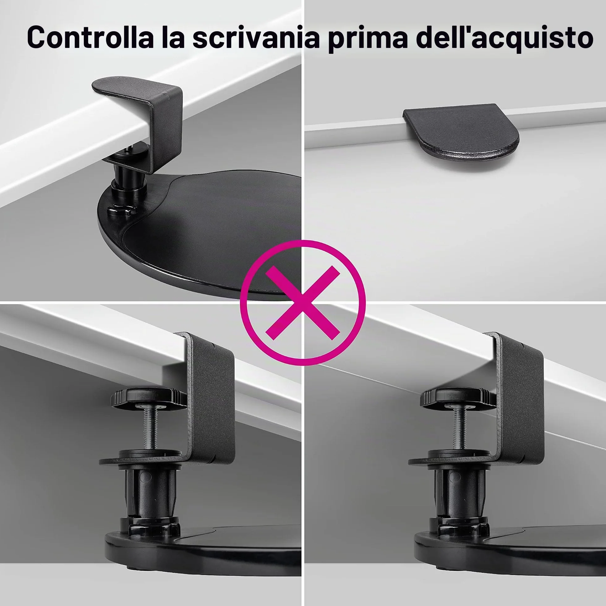 EHO Morsetto sulla piattaforma del mouse, clip on pad rotante a 360 gradi, supporto ergonomico per mouse, tappetino per mouse, vassoio estraibile, adatto per scrivania di spessore 3,8 cm, per