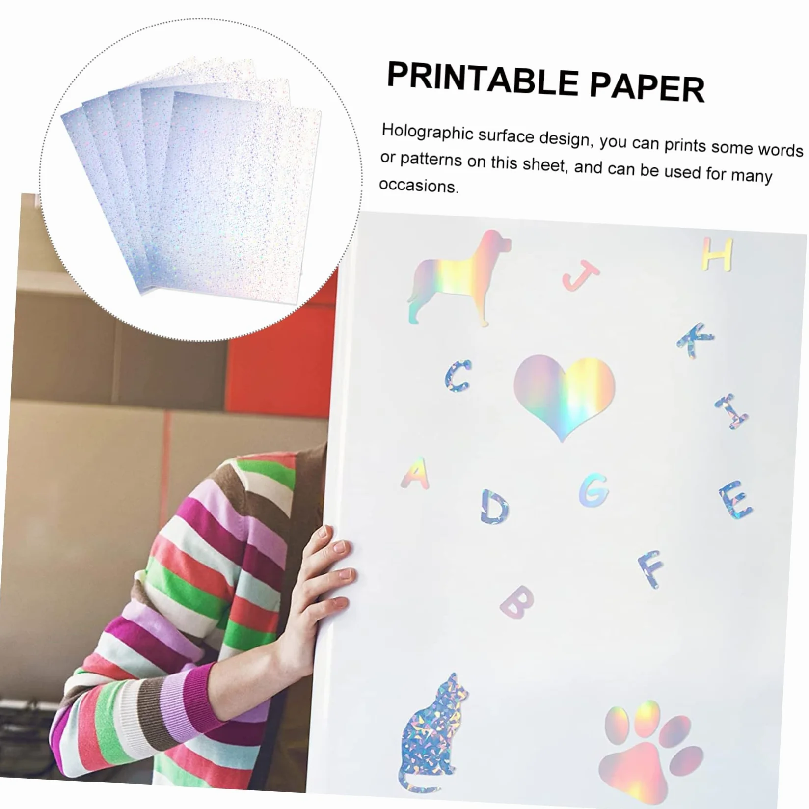 Carta Adesiva Olografica A4 20 Fogli per Stampante | Superficie Glitter, Spessore Medio e Stabile, per Lavoretti Artistici e Etichette Prezzo
