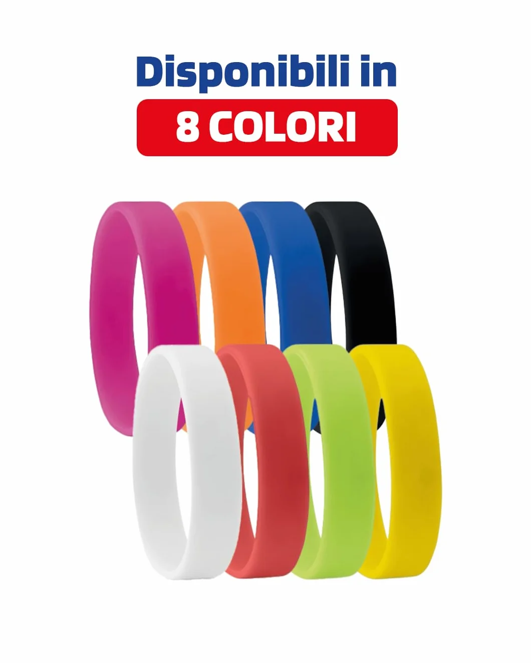 Braccialetti in silicone personalizzabili 200x12x2 mm, serigrafia, 8 colori