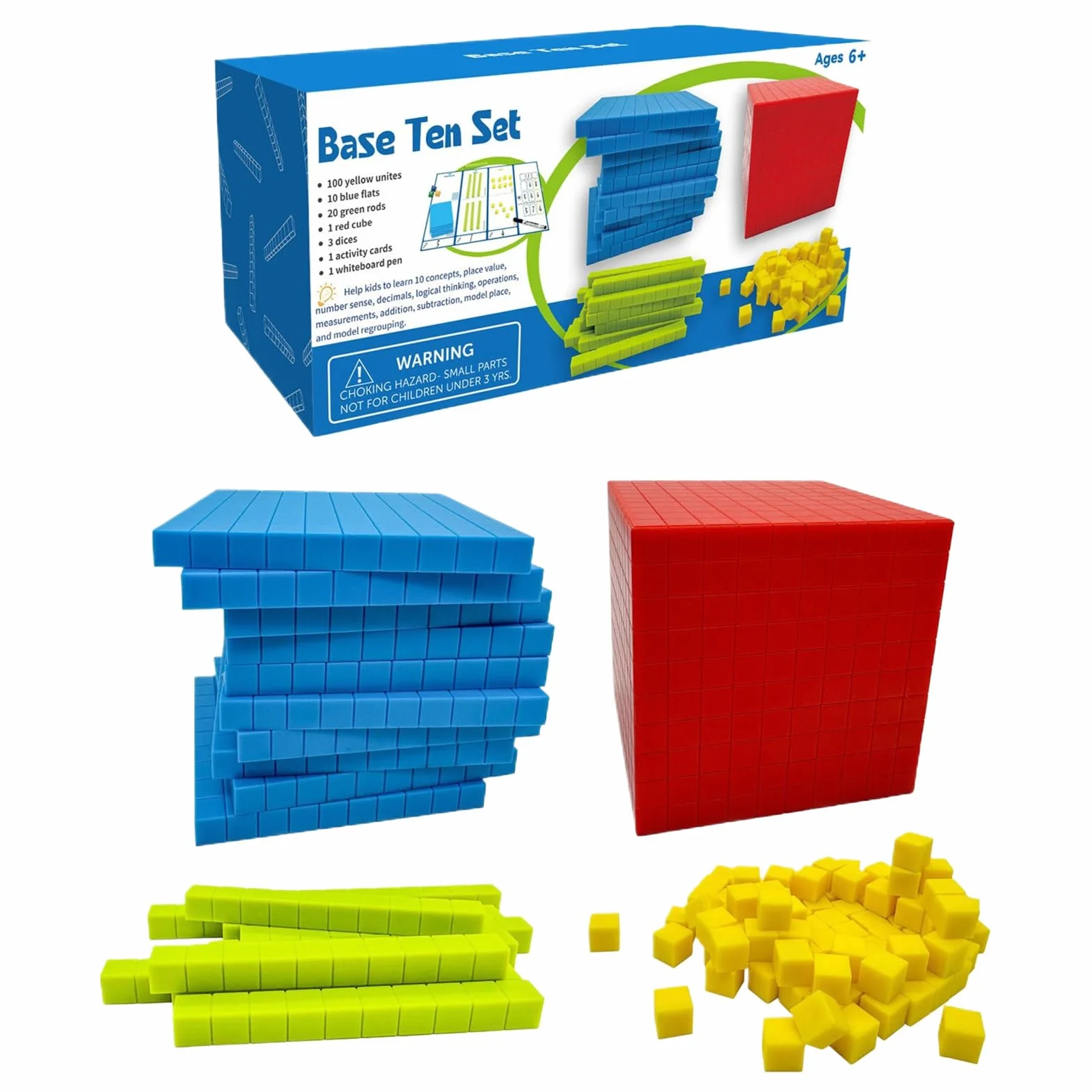 BASE TEN BLOCS - Cubi di gioco di matematica, strumenti di conteggio educativo, di valore digitale | Decine di migliaia di posti un insieme di valore, di apprendimento
