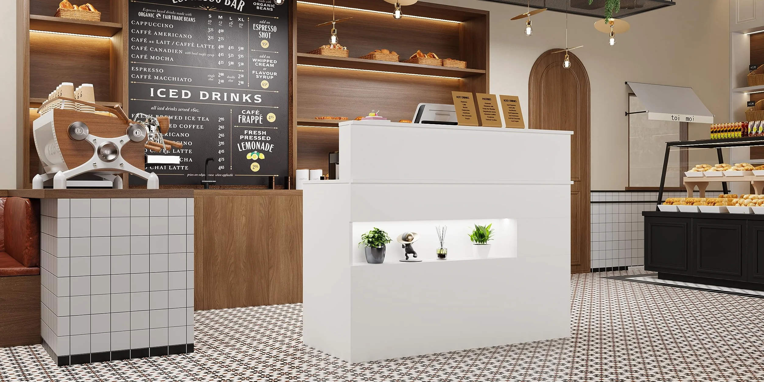 Banco reception con cassetto per tastiera - Banco ufficio in MDF bianco - Arredamento per negozi al dettaglio, 100 x 120 x 50 cm