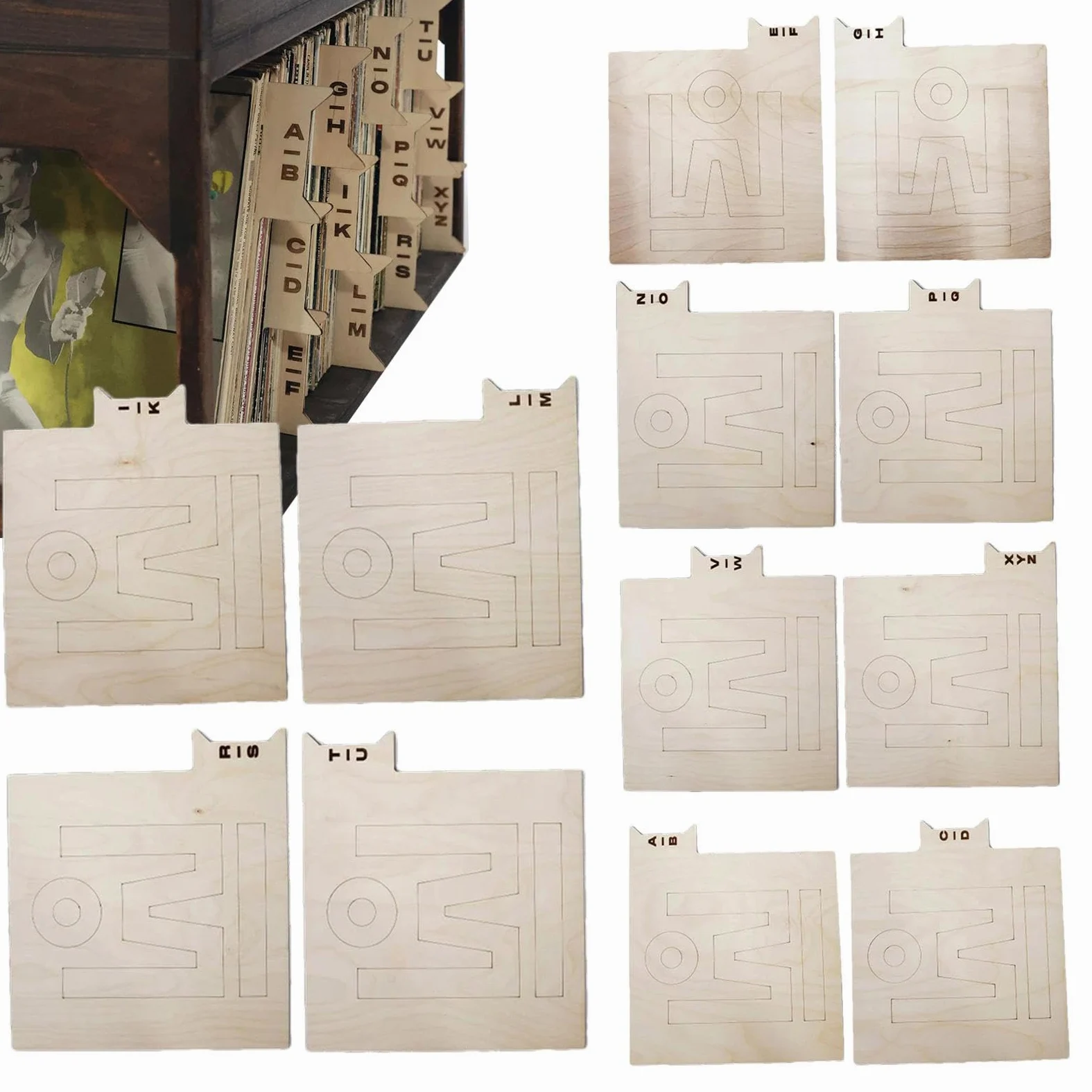 Divisori di registro: organizzatori di stoccaggio in legno con | allineamento su un lato da A a Z, Organizzatore, divisori indici da collezionisti | Separatore di archiviazione alfa
