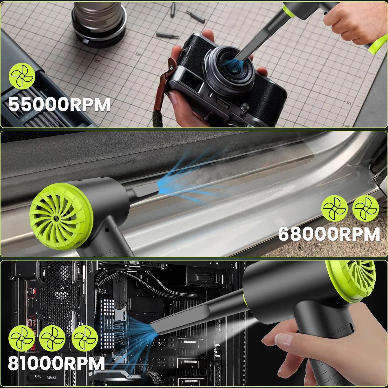 2 in 1 Elettrico Rimuovi Polvere Aria Compressa, 3 Velocità Aria Compressa PC Air Duster Con luce LED, 6000mah Batteria Spolverino Aria Compressa Elettrico per Tastiera, Computer, Auto